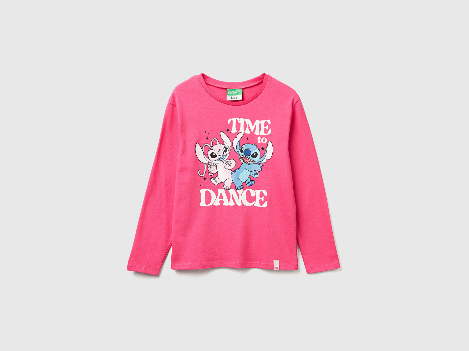 Benetton Kız Çocuk Pembe Önü Baskılı Logo Etiketi Detaylı Uzun Kollu T-shirt