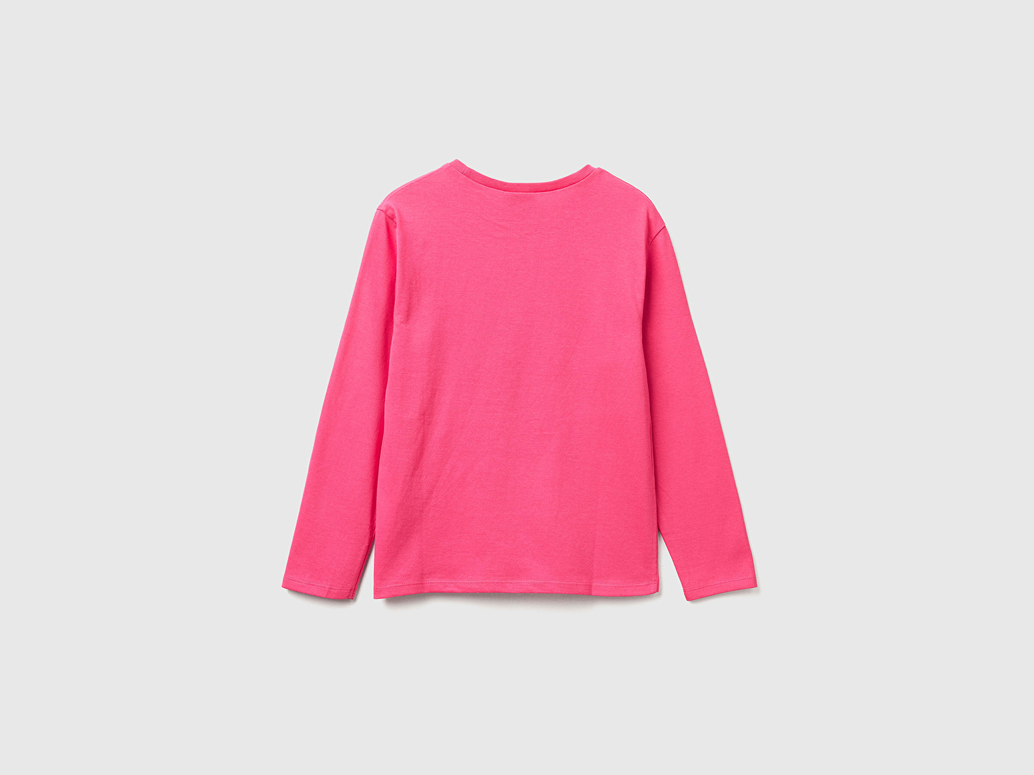 Benetton Kız Çocuk Pembe Önü Baskılı Logo Etiketi Detaylı Uzun Kollu T-shirt