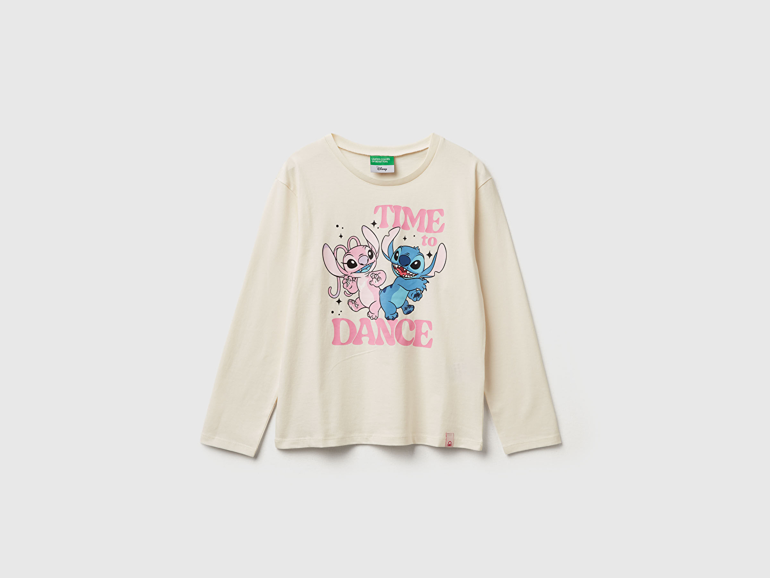 Benetton Kız Çocuk Ekru Önü Baskılı Logo Etiketi Detaylı Uzun Kollu T-shirt