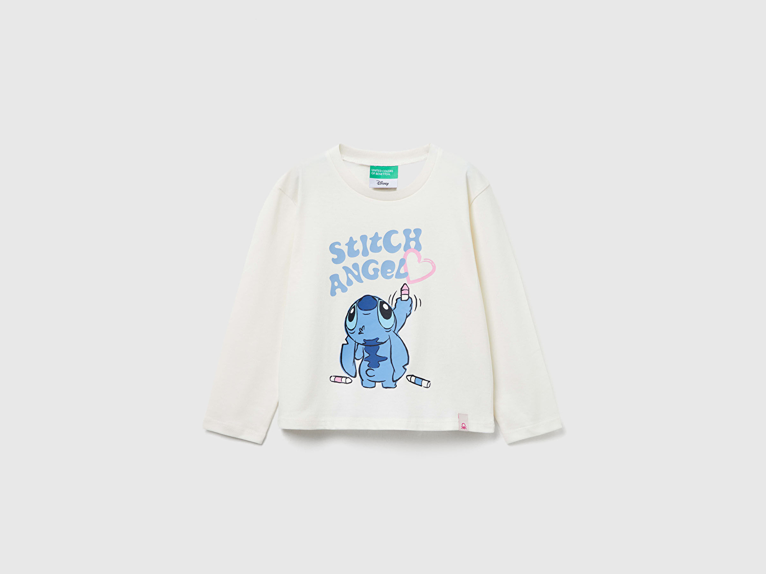 Benetton Kız Bebek Ekru Önü Baskılı Logo Etiketli Ribana Yakalı Uzun Kollu T-shirt