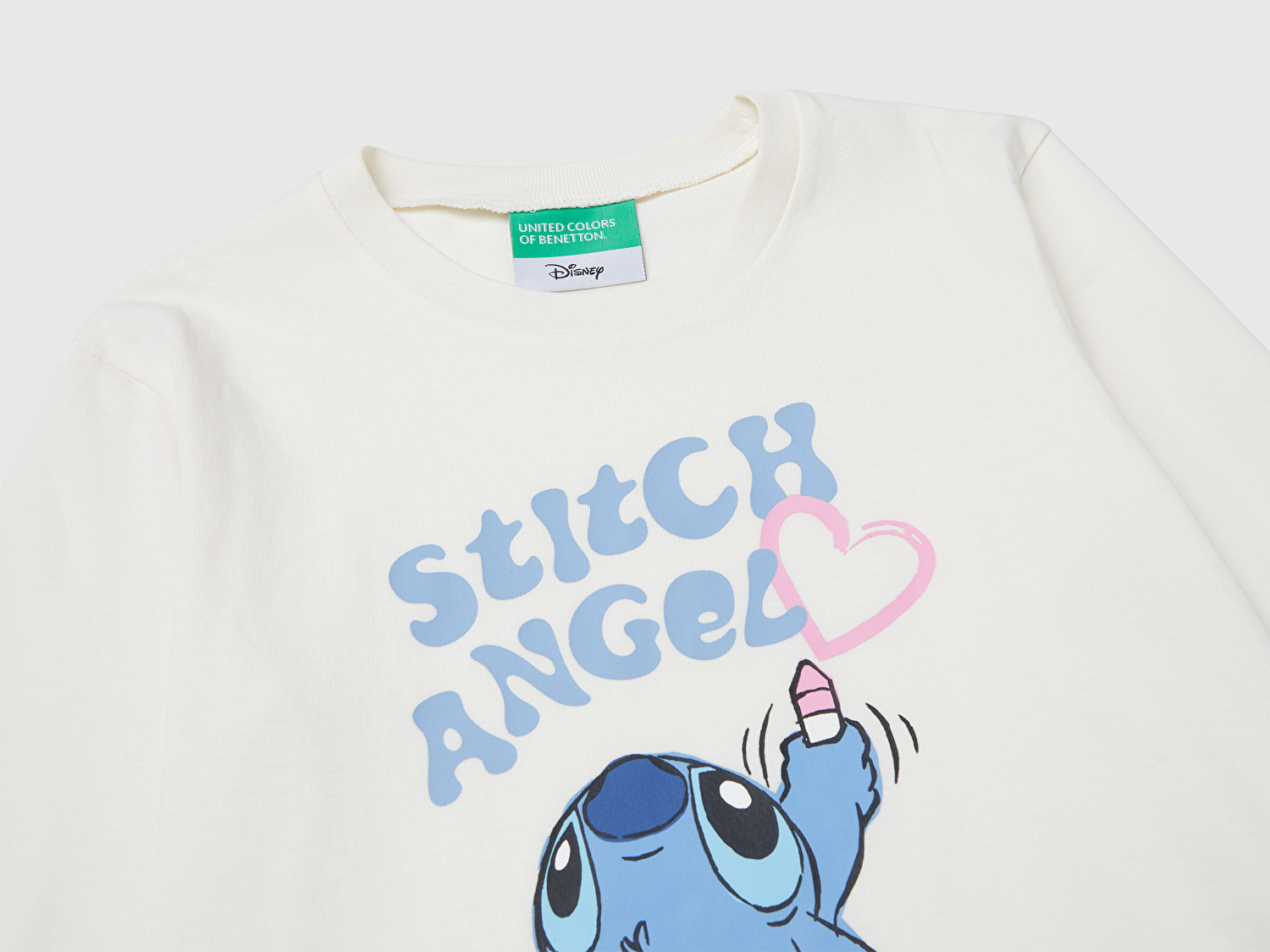 Benetton Kız Bebek Ekru Önü Baskılı Logo Etiketli Ribana Yakalı Uzun Kollu T-shirt