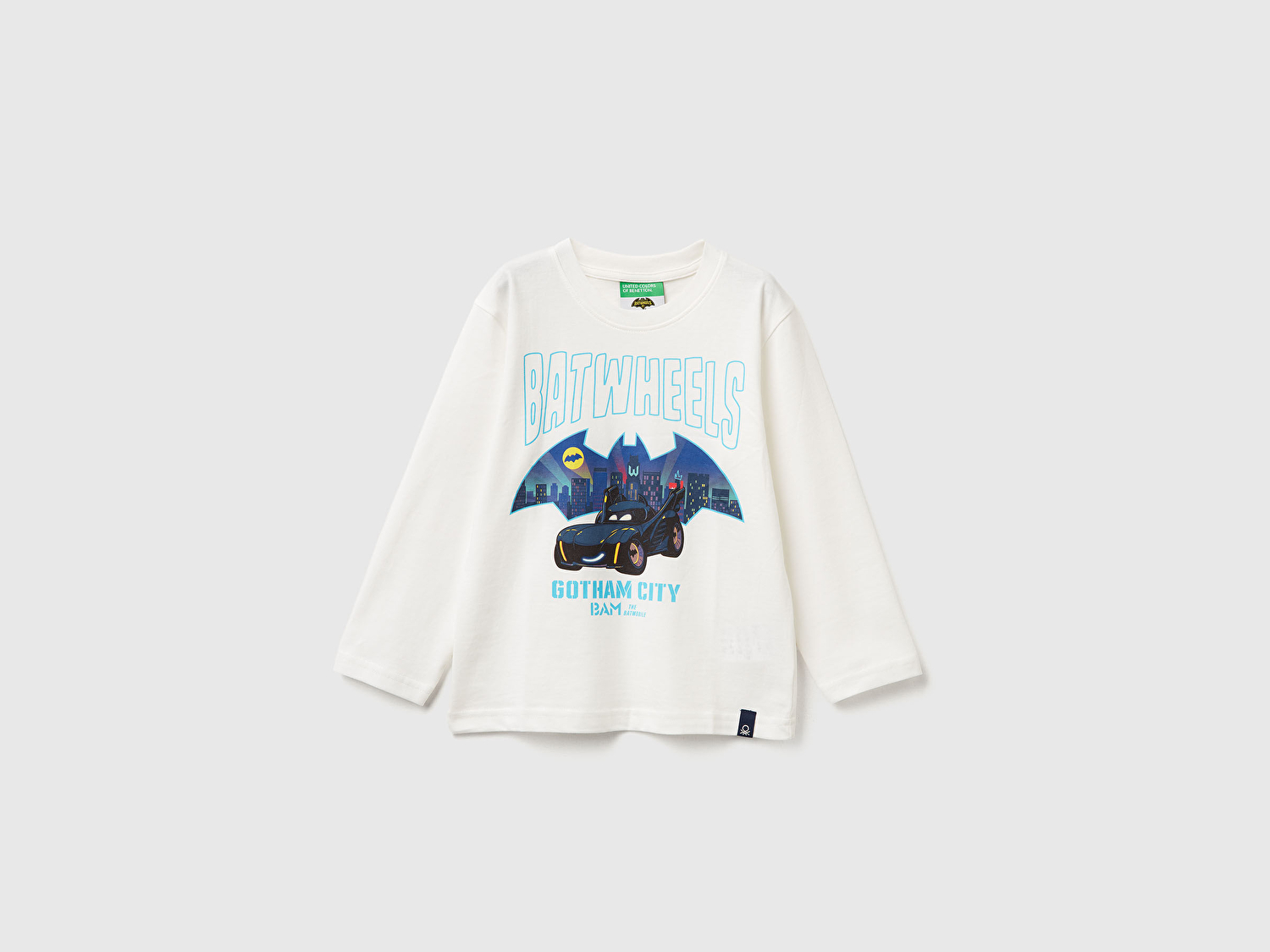 Benetton Erkek Bebek Ekru Önü ve Arkası Çok Renkli Batwheels Baskılı Logo Etiketli Jarse T-shirt