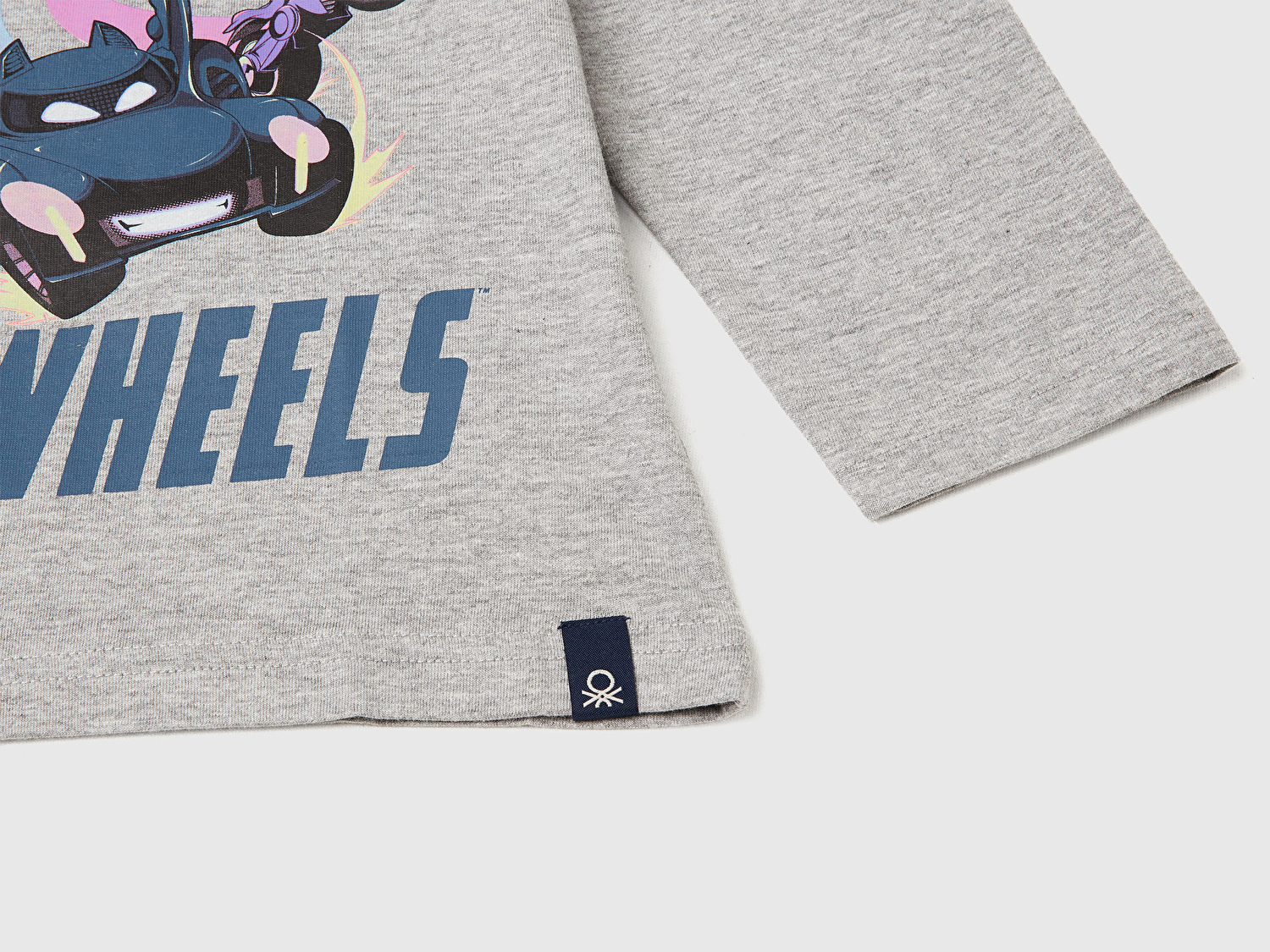 Benetton Erkek Bebek Gri Melanj Önü ve Arkası Çok Renkli Batwheels Baskılı Logo Etiketli Jarse T-shirt