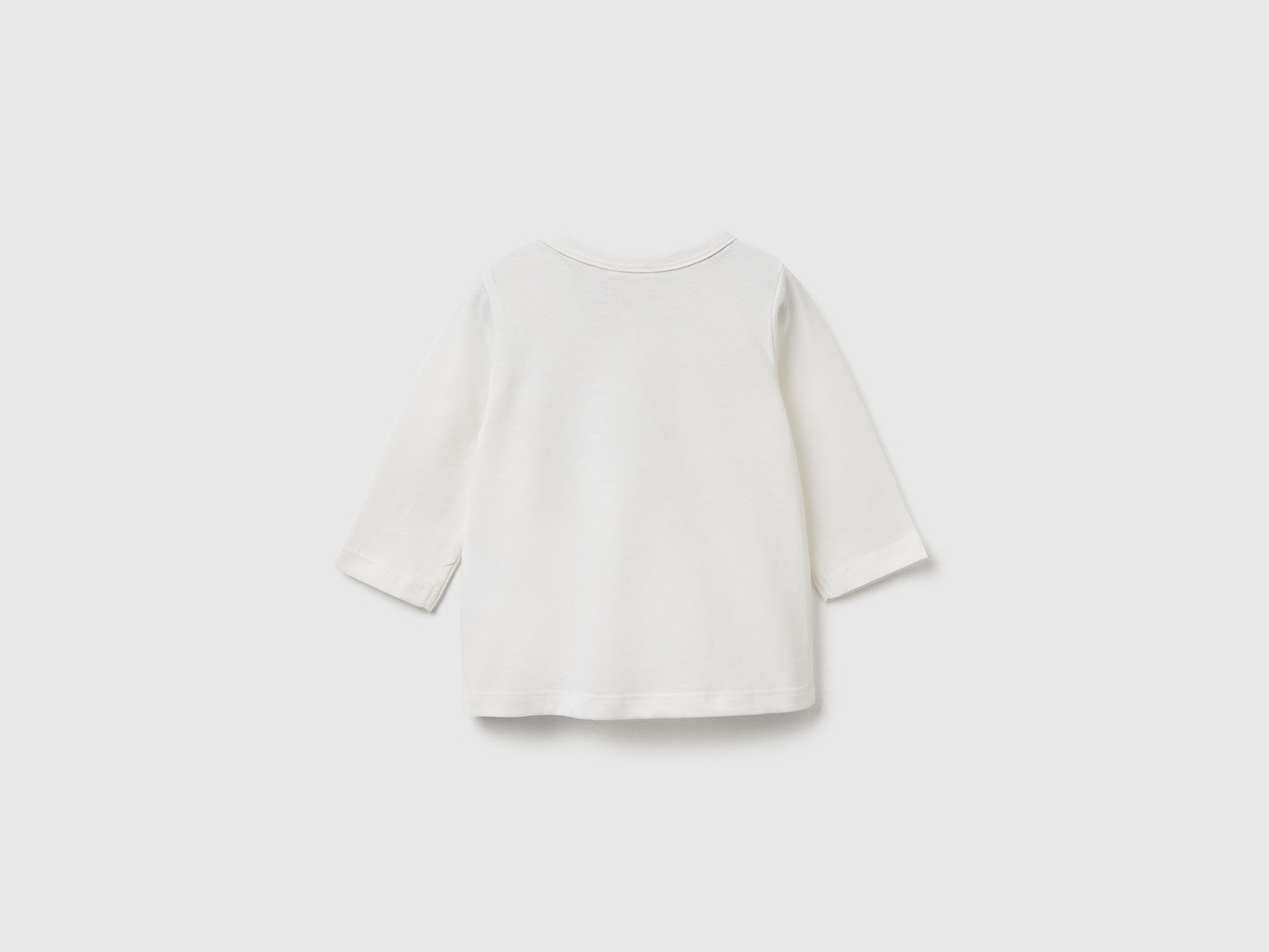 Benetton Bebek Beyaz Mix Önü Baskılı Omzu Gizli Düğmeli Uzun Kollu T-shirt