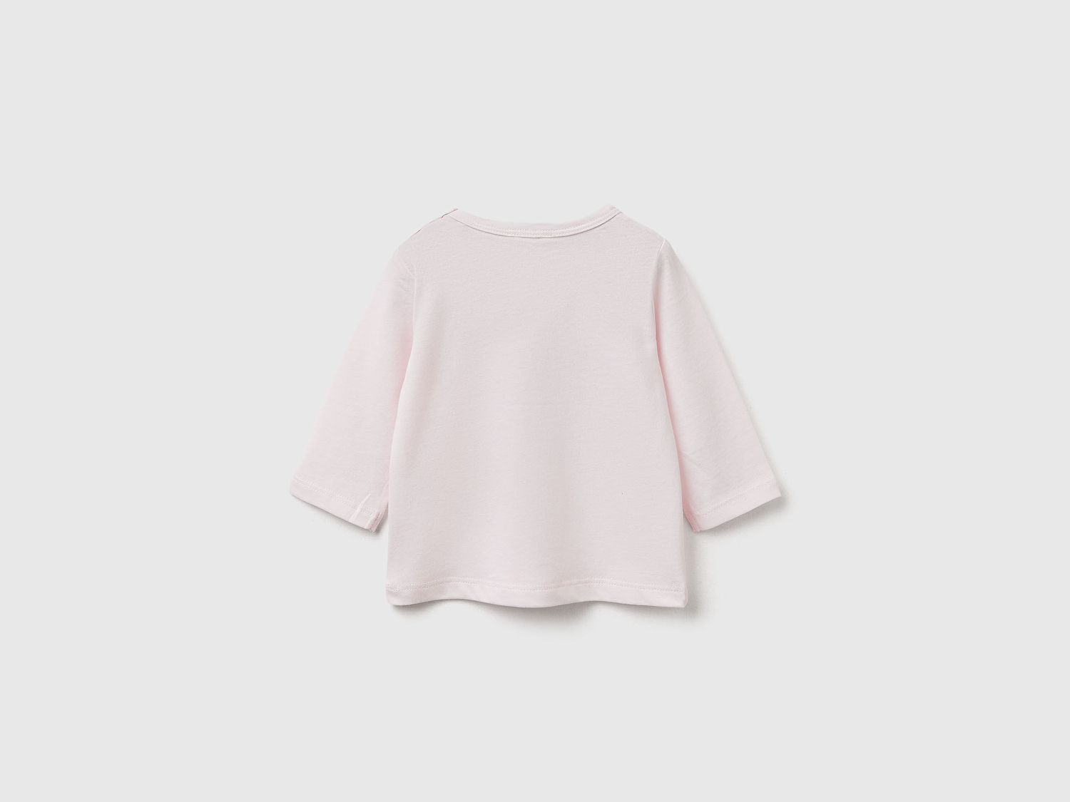 Benetton Bebek Toz Pembe Önü Baskılı Omzu Gizli Düğmeli Uzun Kollu T-shirt