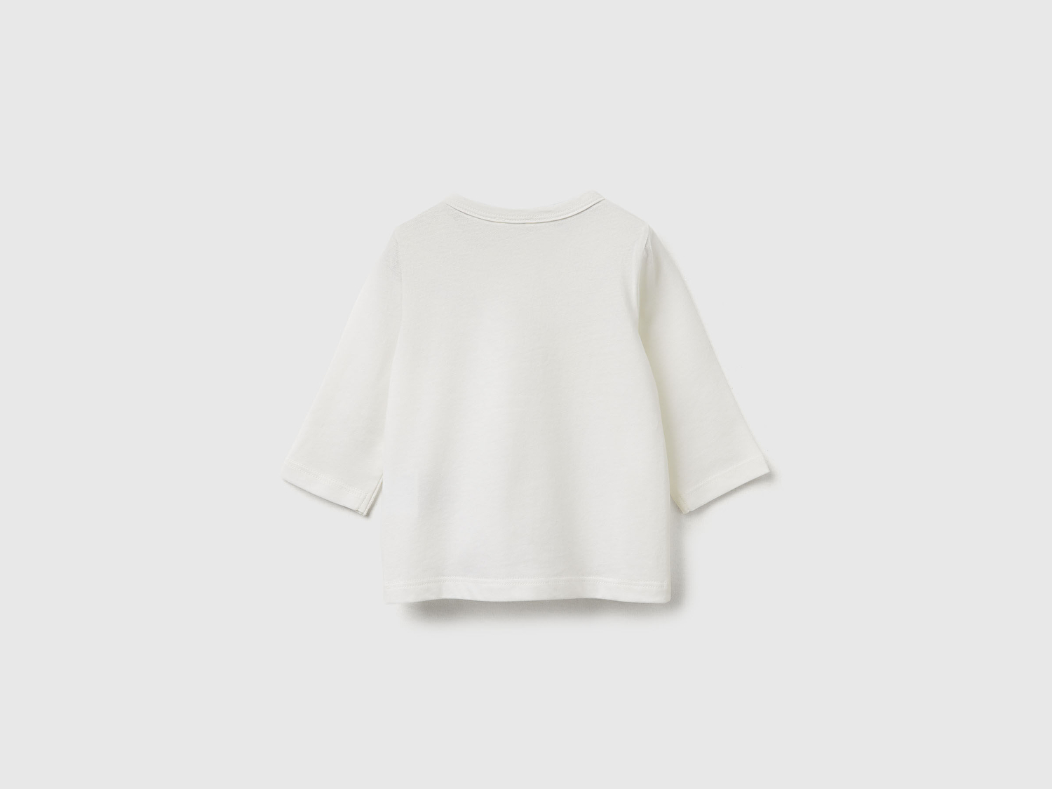 Benetton Bebek Ekru Mix Önü Baskılı Omzu Gizli Düğmeli Uzun Kollu T-shirt