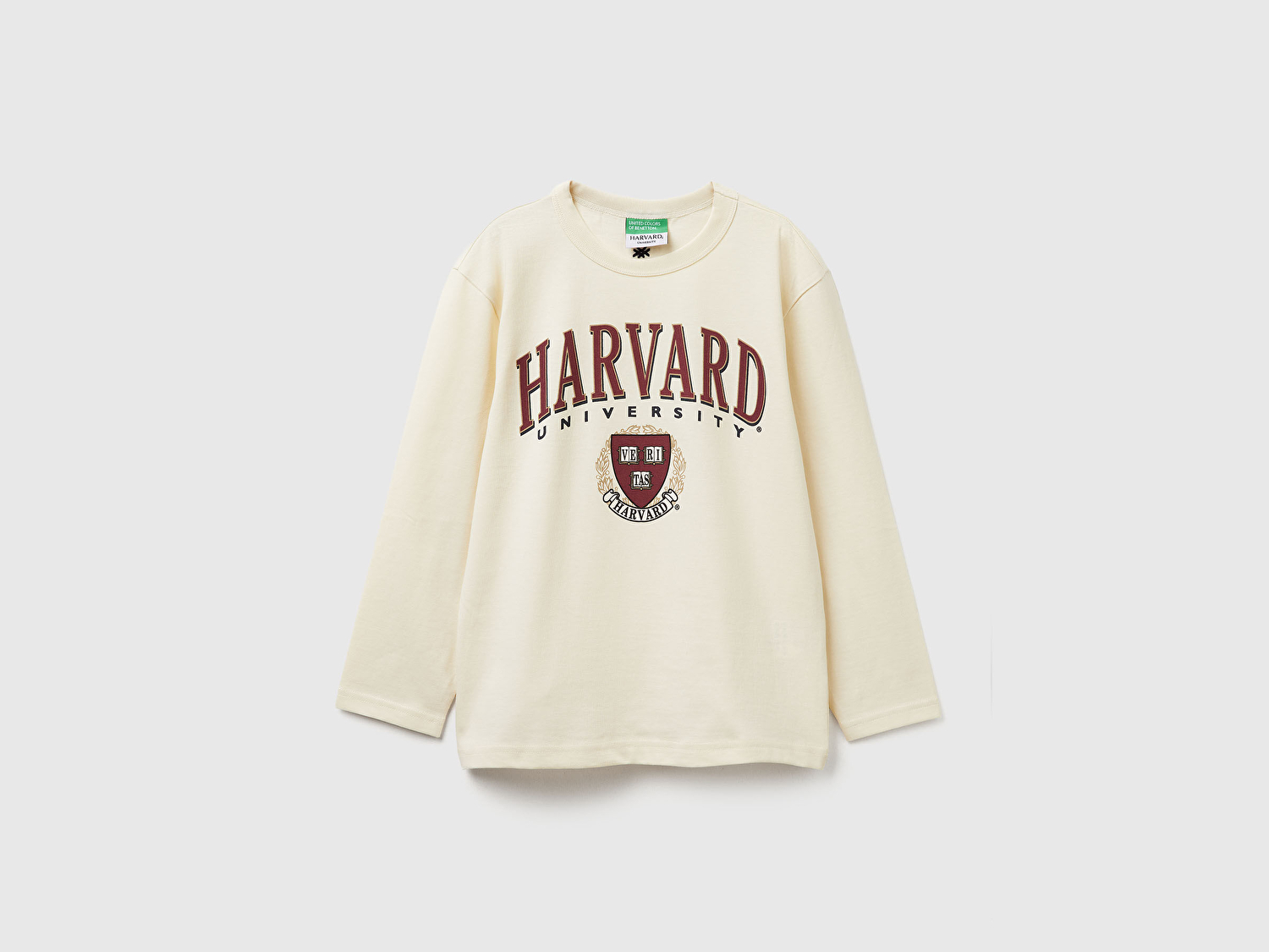 Benetton Erkek Çocuk Krem Önü Harvard Baskılı Arkası Logo İşlemeli Uzun Kollu T-shirt