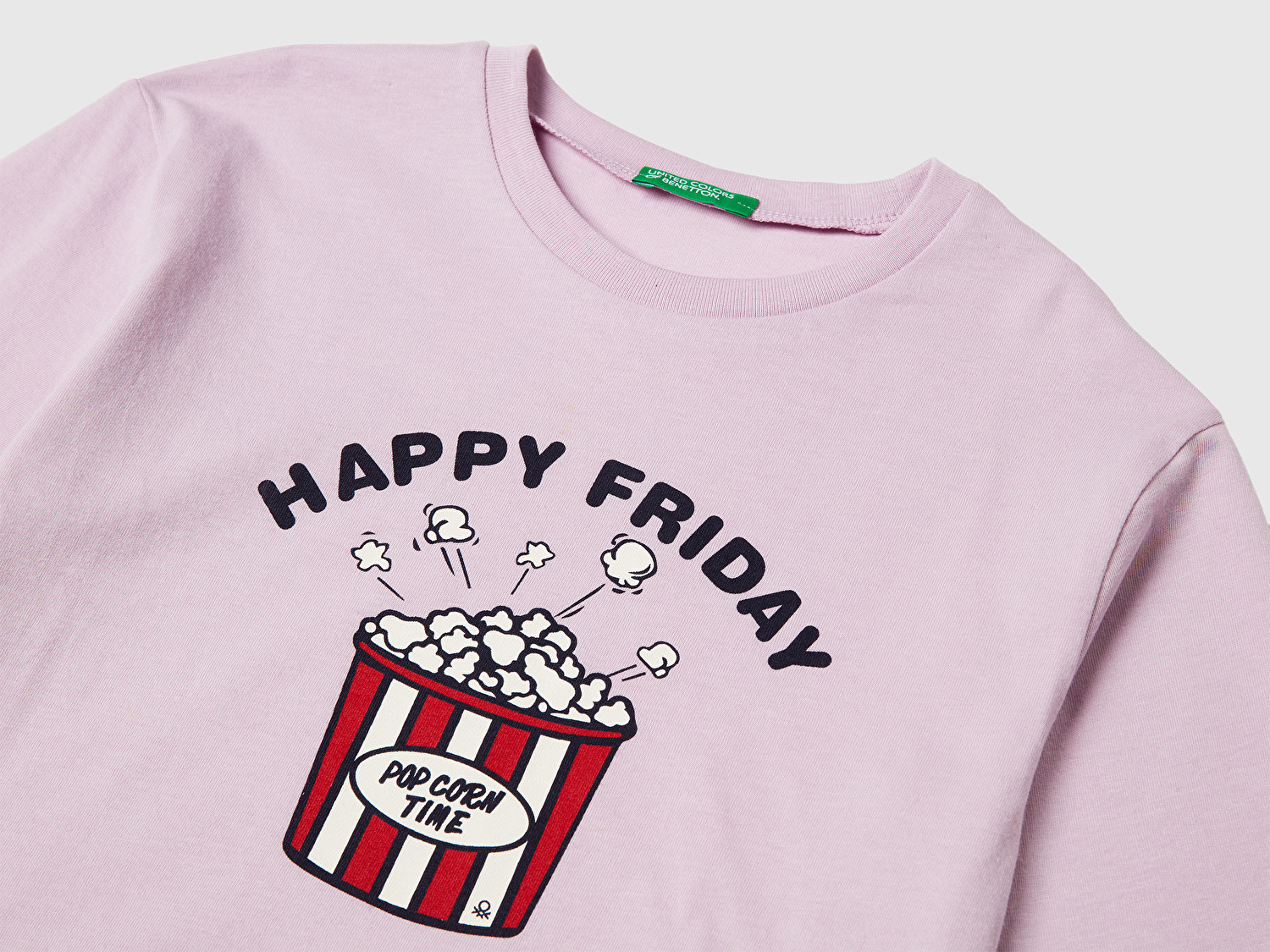 Benetton Kız Çocuk Lila Önü Baskılı Ribana Yakalı Relaxed Fit Uzun Kollu T-shirt