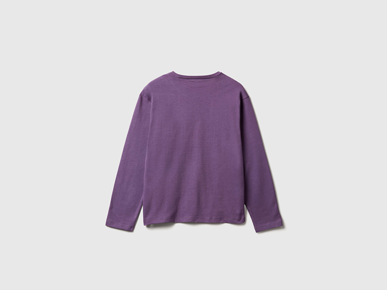 Benetton Kız Çocuk Mor Önü Baskılı Ribana Yakalı Relaxed Fit Uzun Kollu T-shirt
