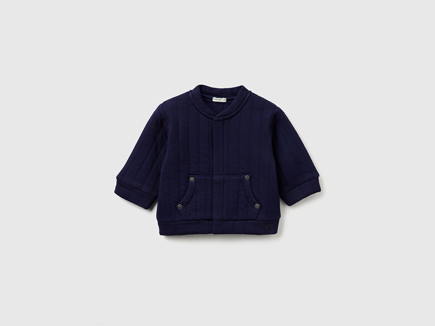 Benetton Bebek Lacivert Şerit Desenli Logo Etiketli Çıtçıtlı Cepli Kapitone Bomber Ceket