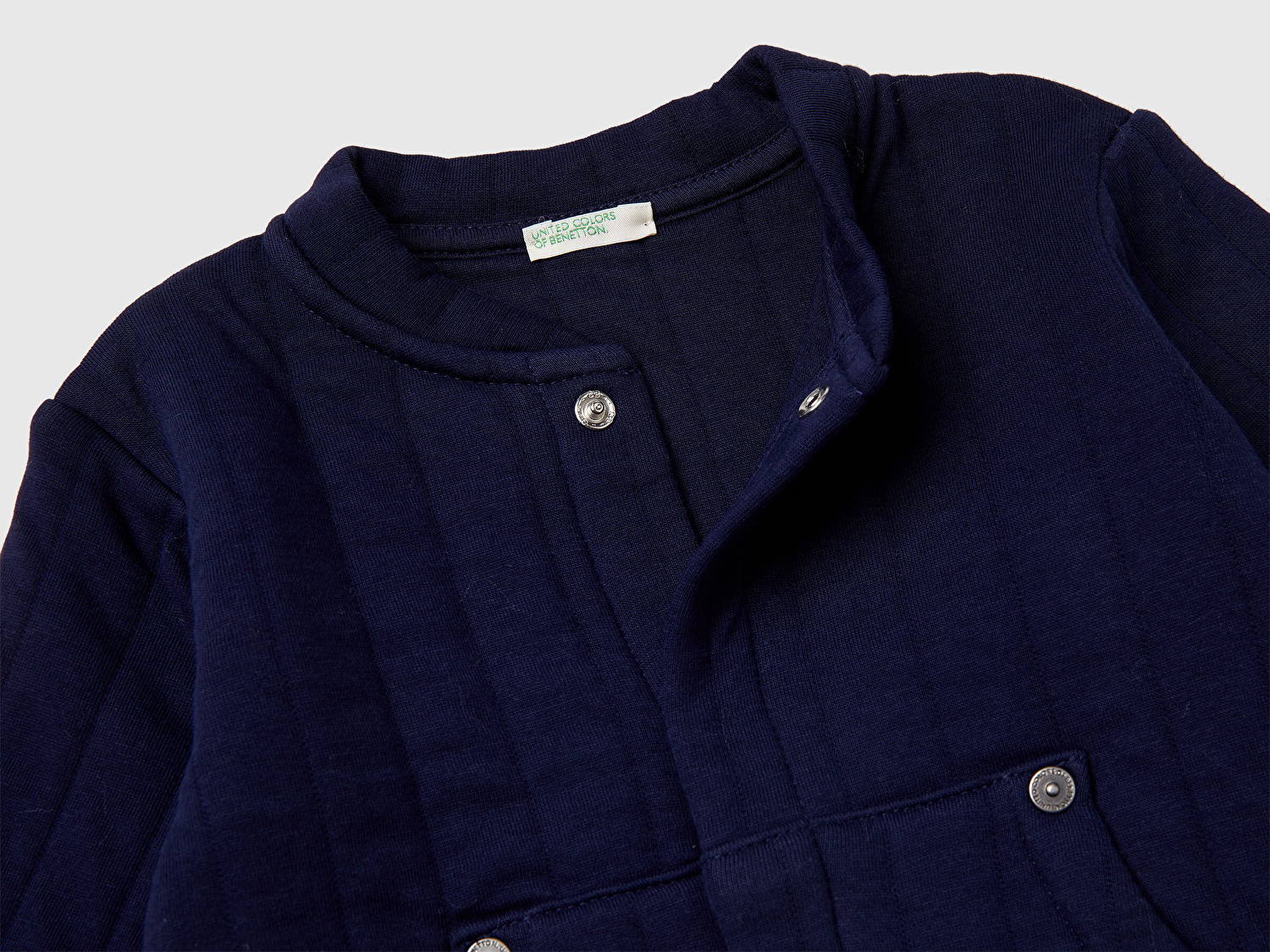 Benetton Bebek Lacivert Şerit Desenli Logo Etiketli Çıtçıtlı Cepli Kapitone Bomber Ceket
