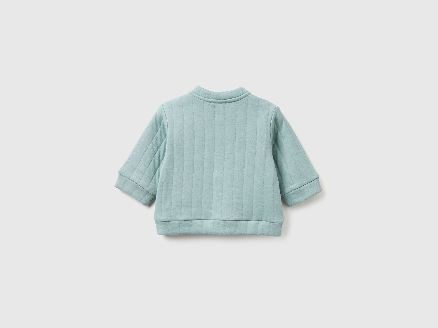 Benetton Bebek Gri-Yeşil Şerit Desenli Logo Etiketli Çıtçıtlı Cepli Kapitone Bomber Ceket