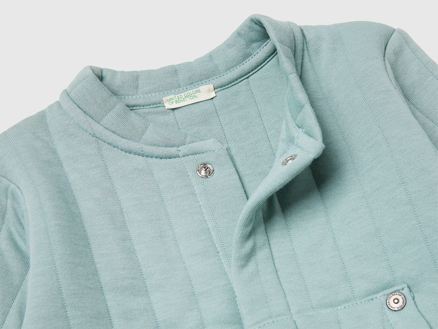 Benetton Bebek Gri-Yeşil Şerit Desenli Logo Etiketli Çıtçıtlı Cepli Kapitone Bomber Ceket