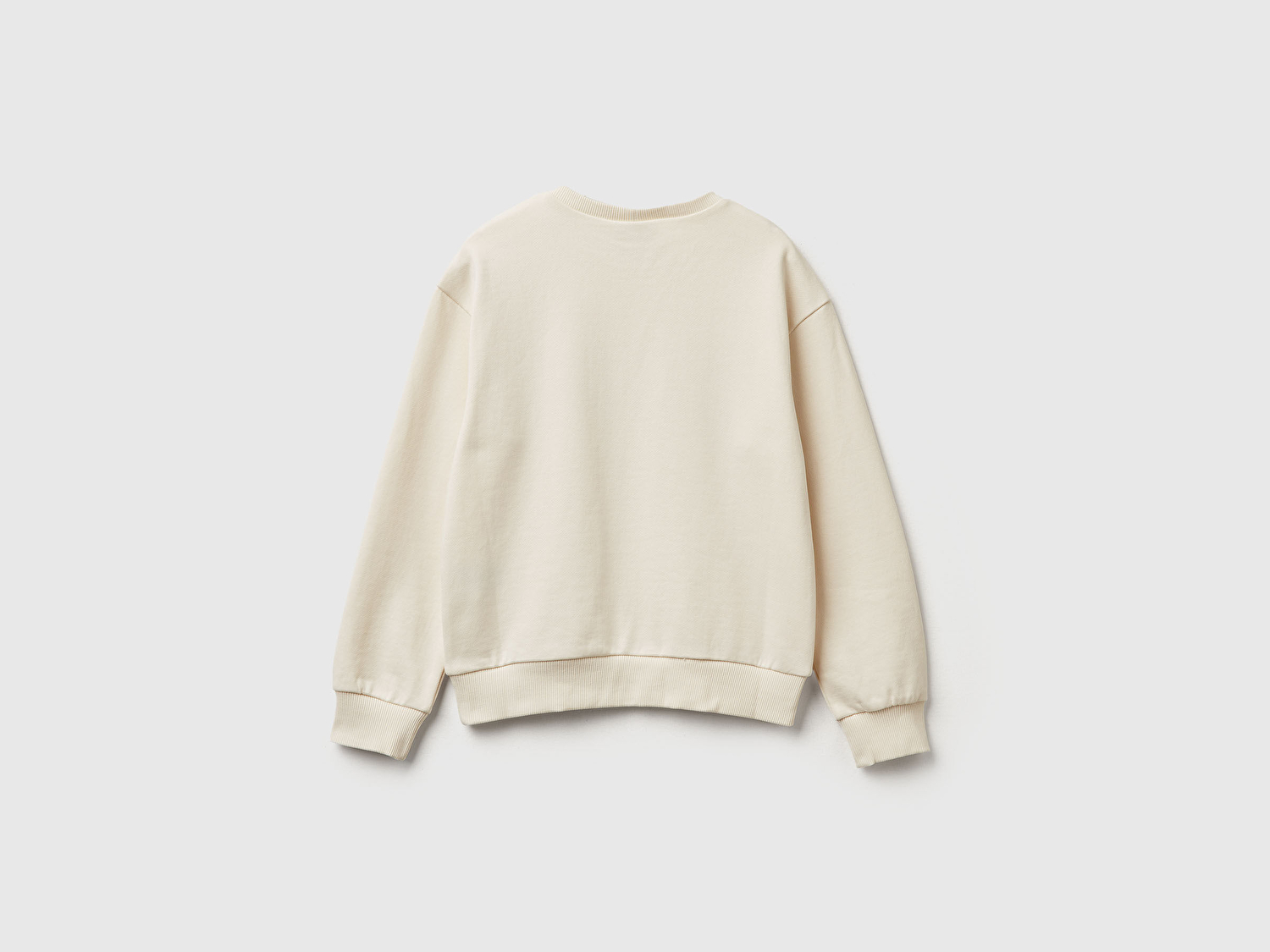 Benetton Kız Çocuk Ekru Önü Baskılı Logo Etiketli Relaxed Fit Sweatshirt