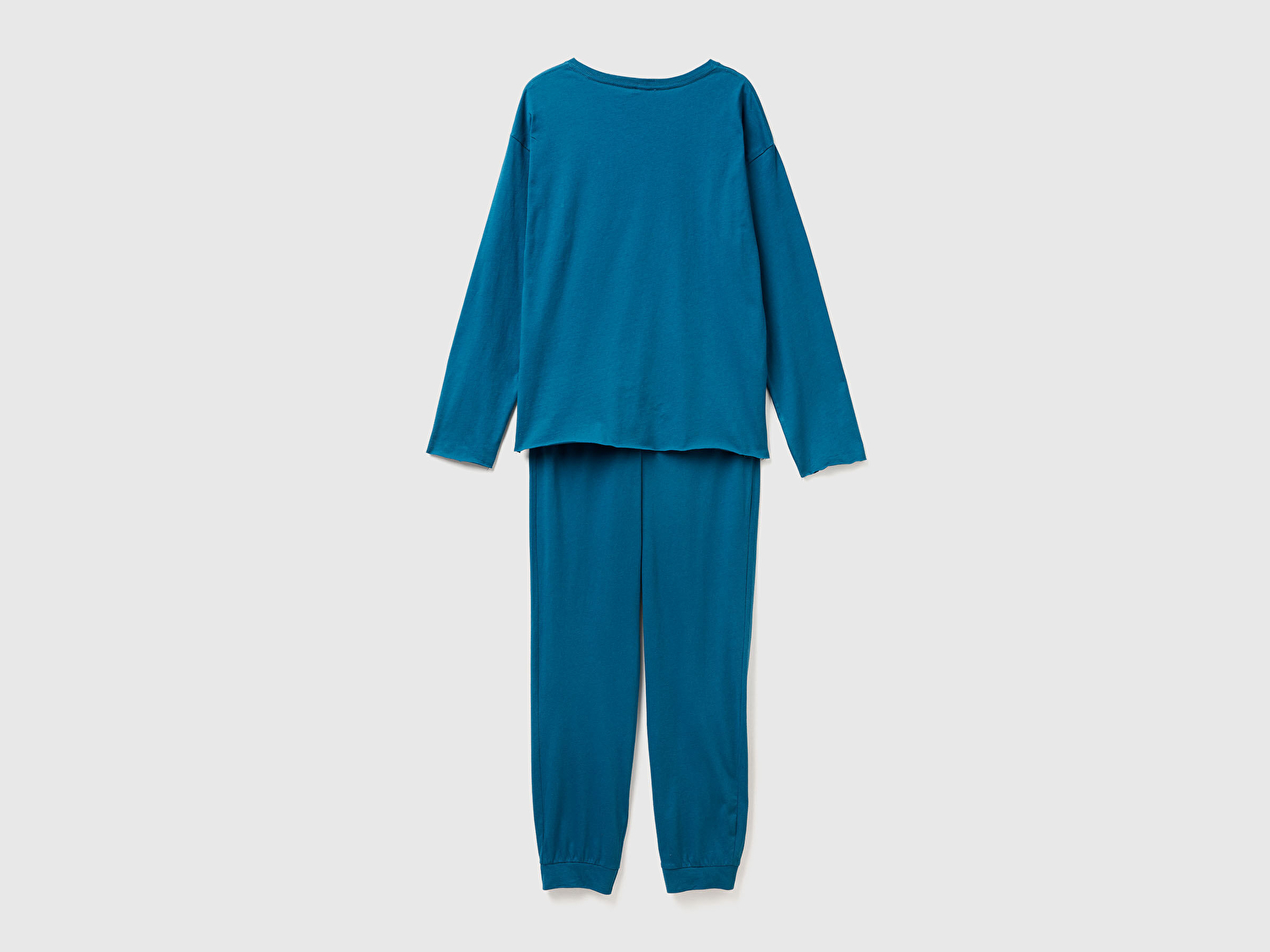 Benetton Kadın Mavi %100 Pamuk Üstü Bisiklet Yaka Altı Logolu Pijama Takımı