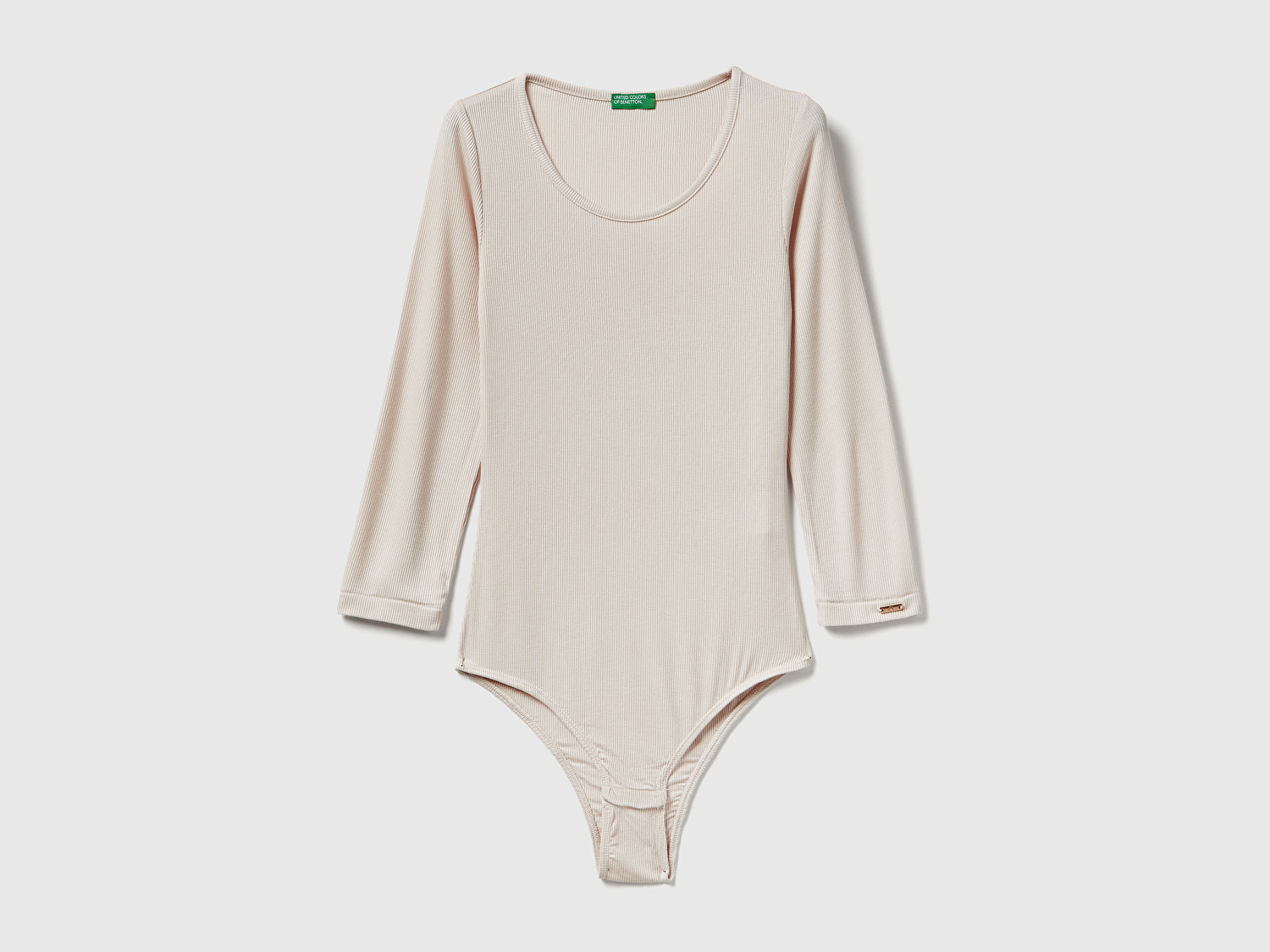 Benetton Kadın Krem Viskoz Karışımlı Yarım Kol Yuvarlak Yaka Body