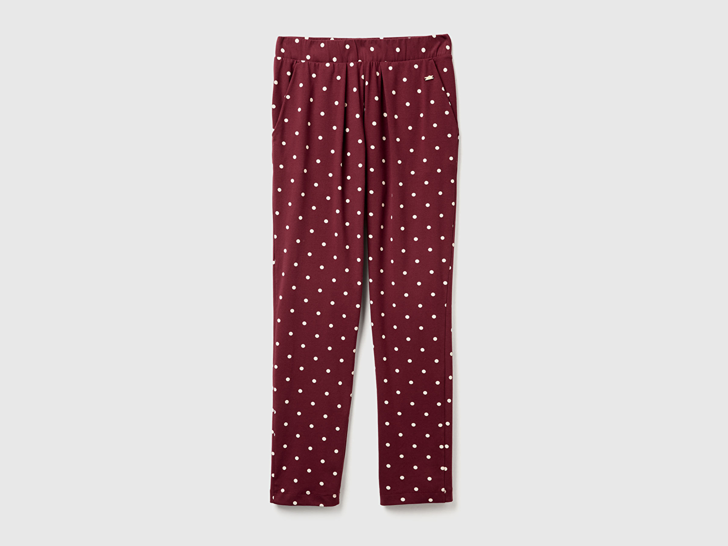 Benetton Kadın Bordo Pamuk Karışımlı Puantiyeli Cepli Logolu Pijama Altı