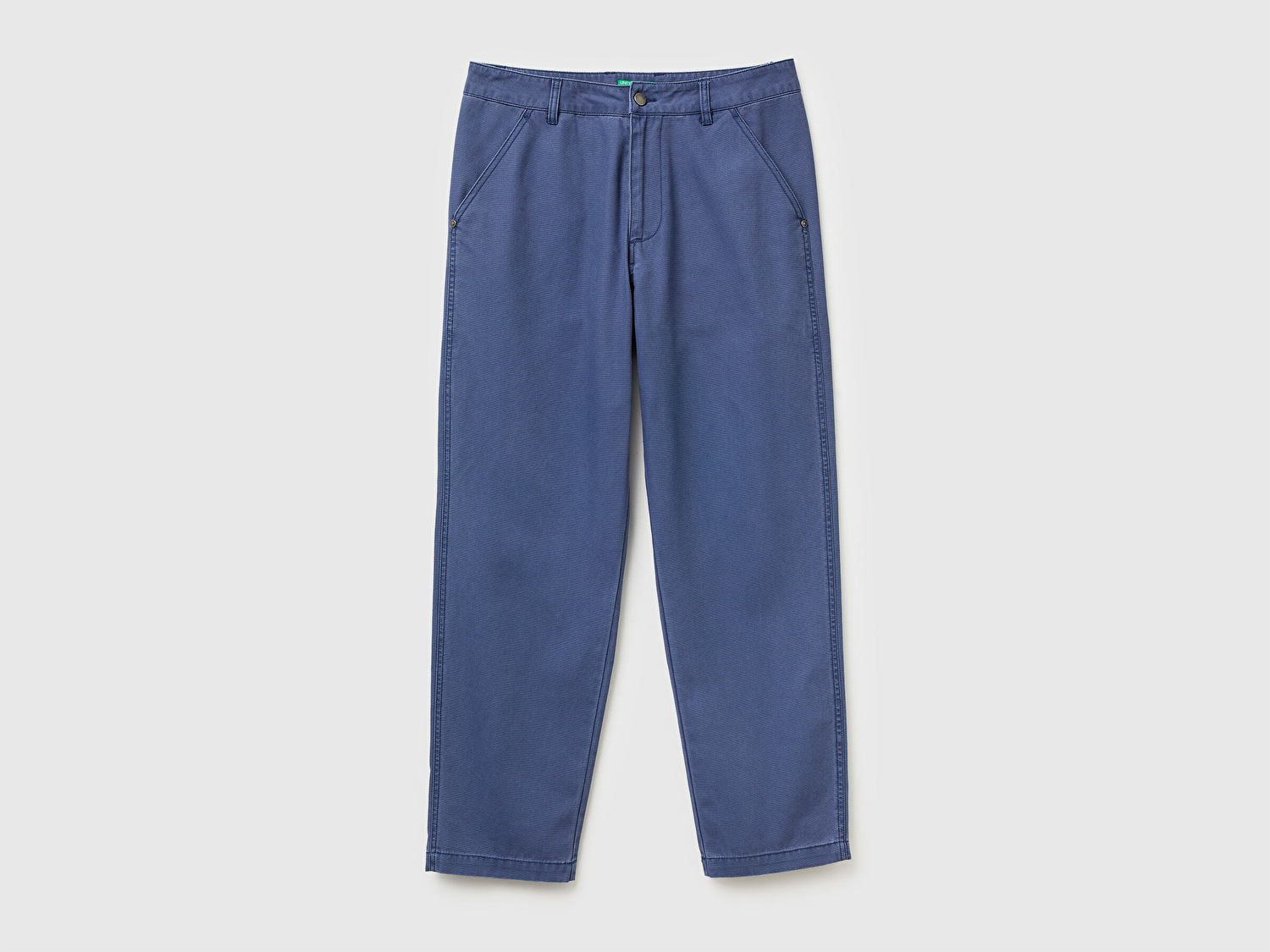 Benetton Erkek Mavi %100 Pamuk Arka Cebi Logo Detaylı Pantolon