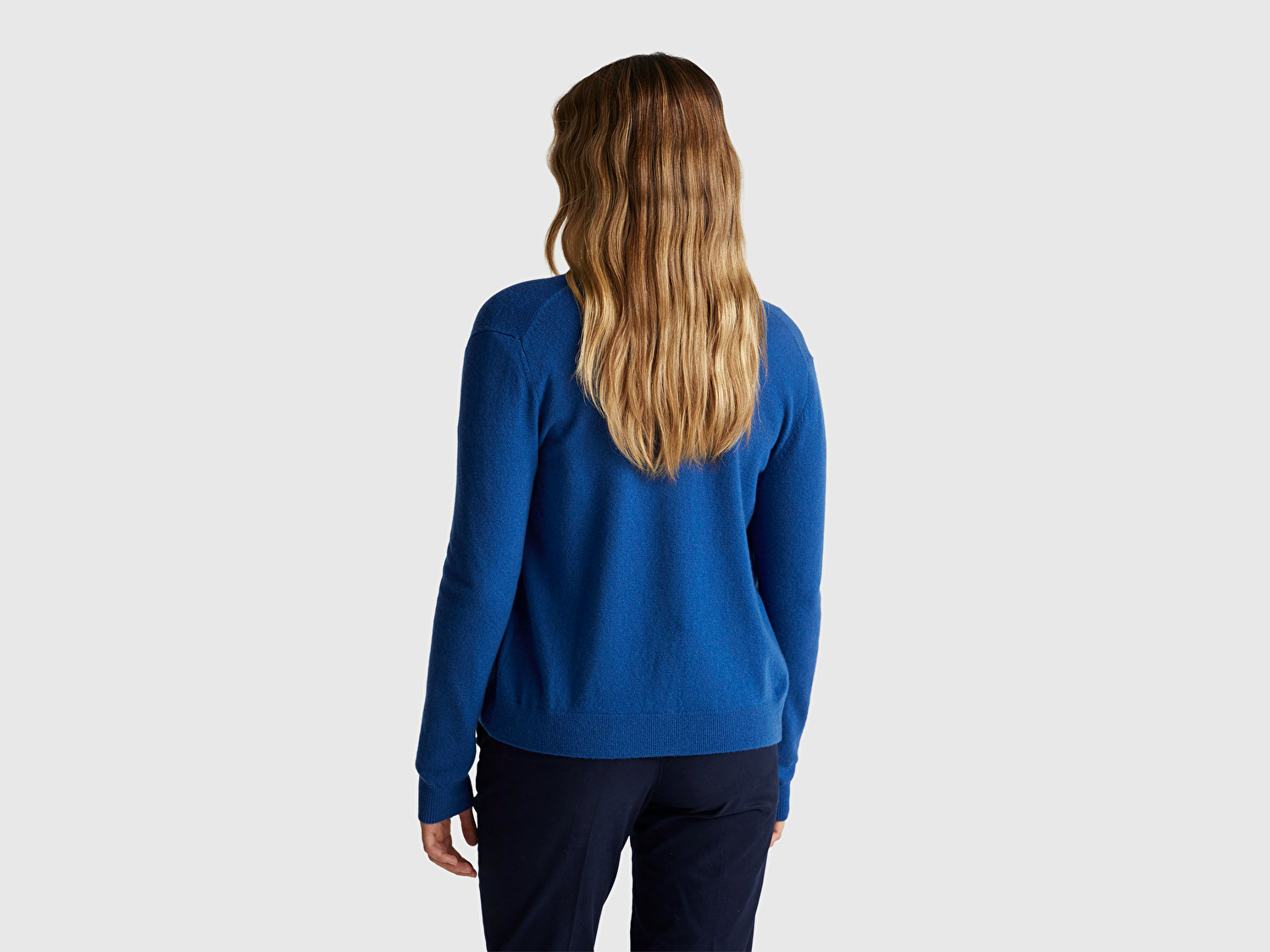 Benetton Kadın Koyu Mavi %100 Merino Bisiklet Yaka  Hırka