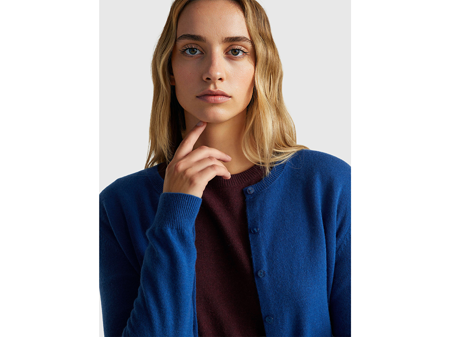 Benetton Kadın Koyu Mavi %100 Merino Bisiklet Yaka  Hırka