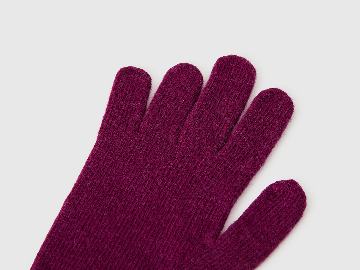 Benetton Kadın Mürdüm %100 Yün Bilek Detaylı Düz Eldiven