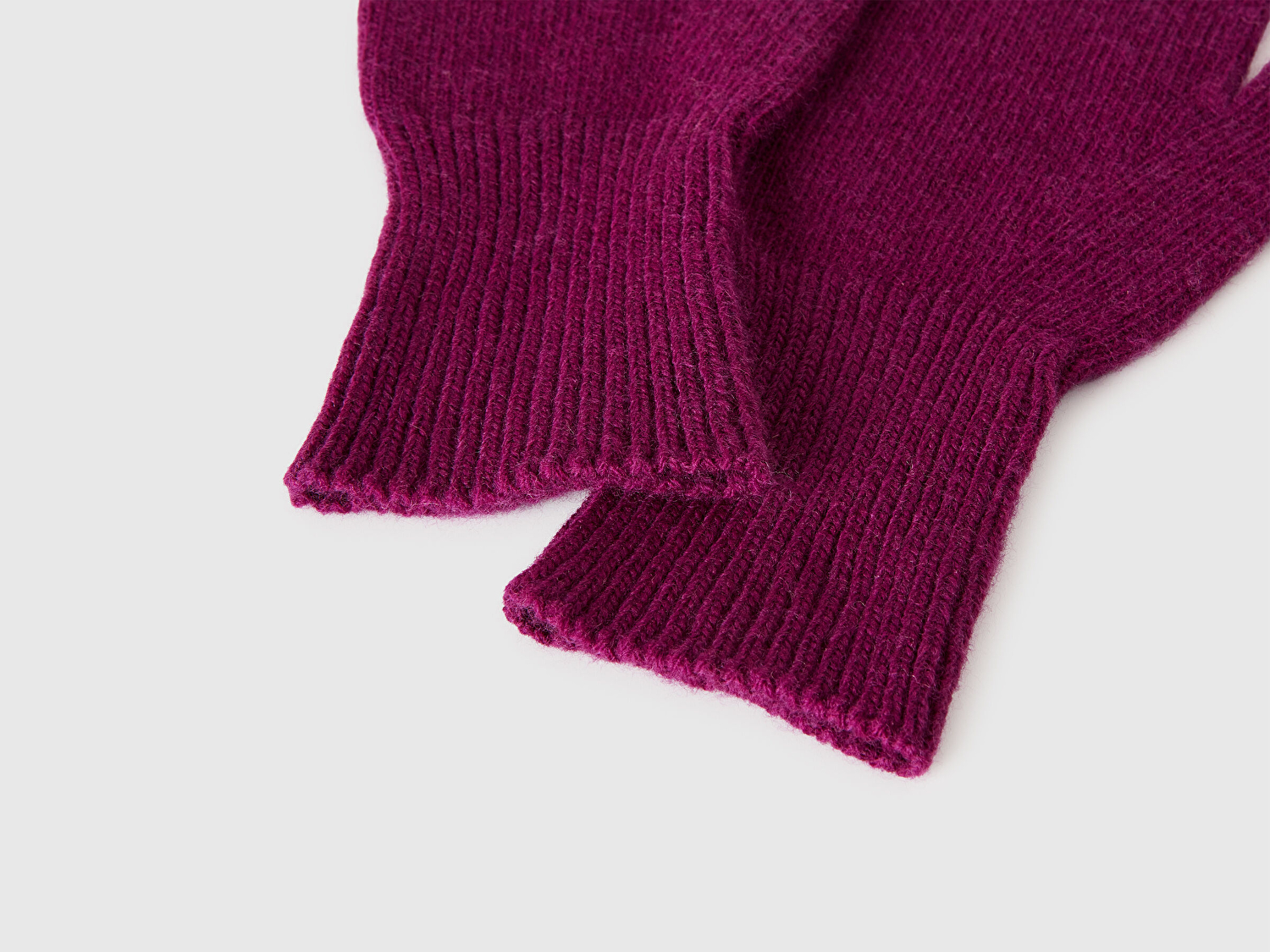 Benetton Kadın Mürdüm %100 Yün Bilek Detaylı Düz Eldiven