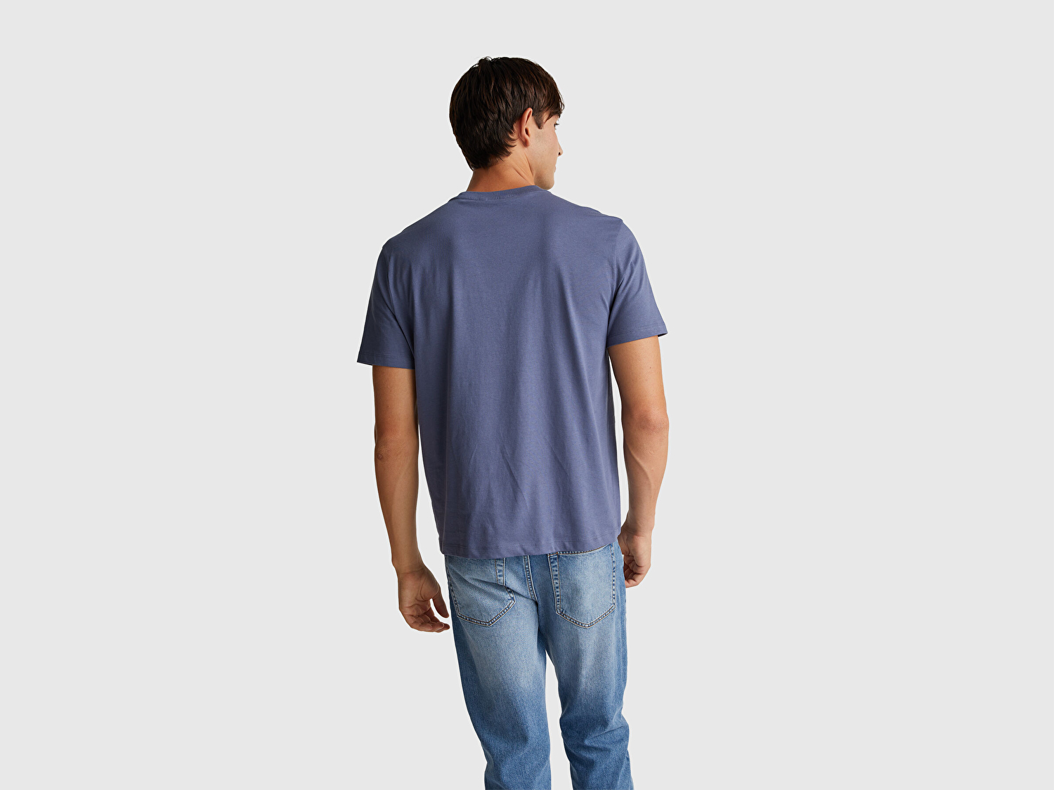 Benetton Erkek Havacı Mavi %100 Pamuk Önü Logo Baskılı Relax Fit T-Shirt