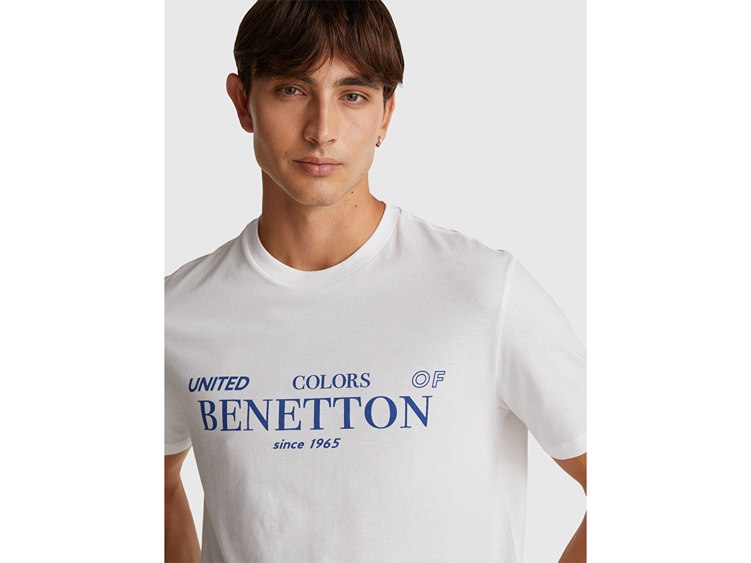 Benetton Erkek Beyaz %100 Pamuk Önü Logo Baskılı Relax Fit T-Shirt