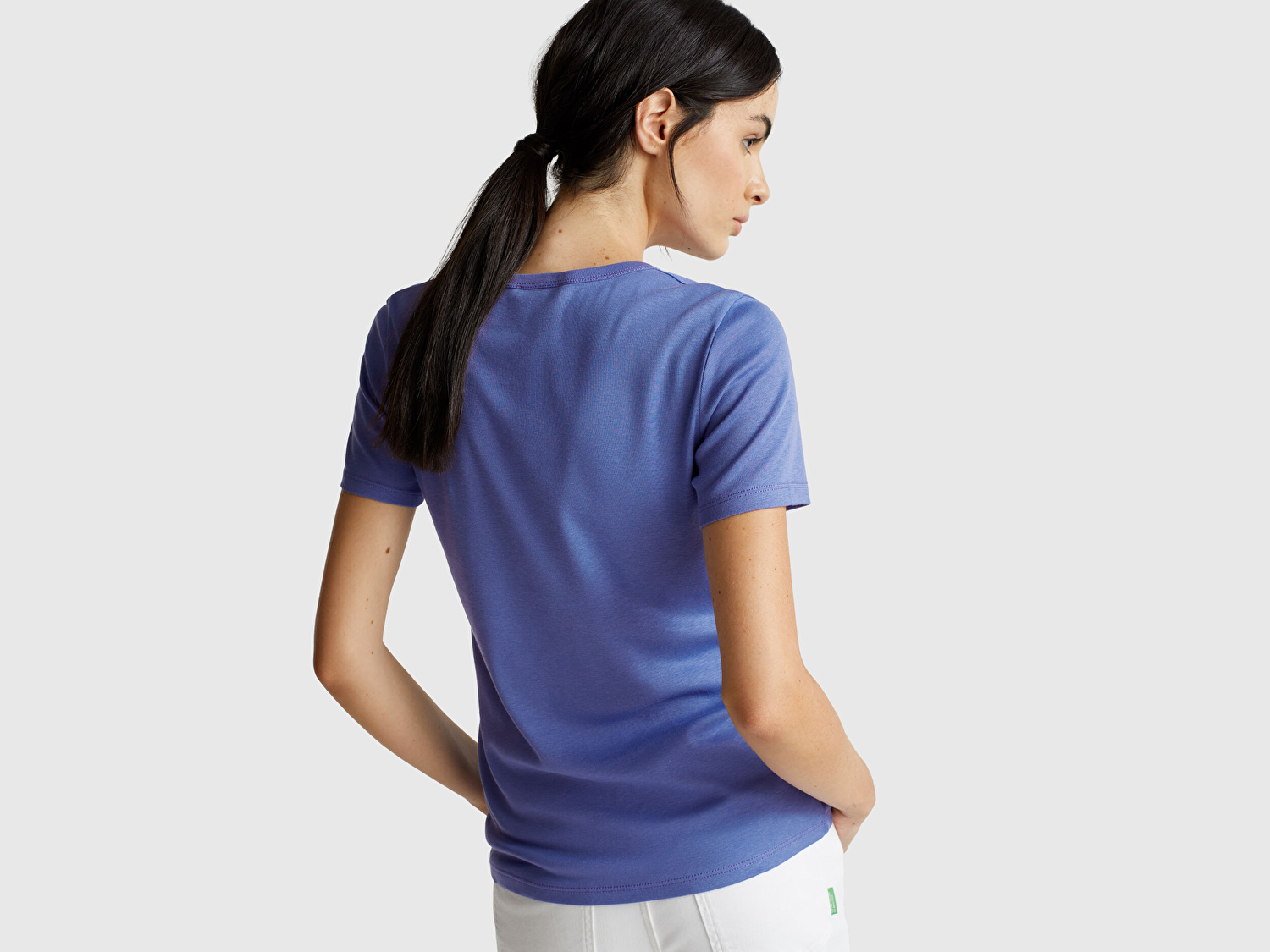 Benetton Kadın Mor %100 Koton Basic Kısa Kollu Bisiklet Yaka T-Shirt