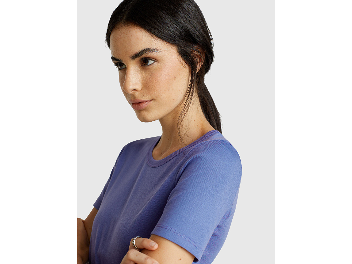 Benetton Kadın Mor %100 Koton Basic Kısa Kollu Bisiklet Yaka T-Shirt