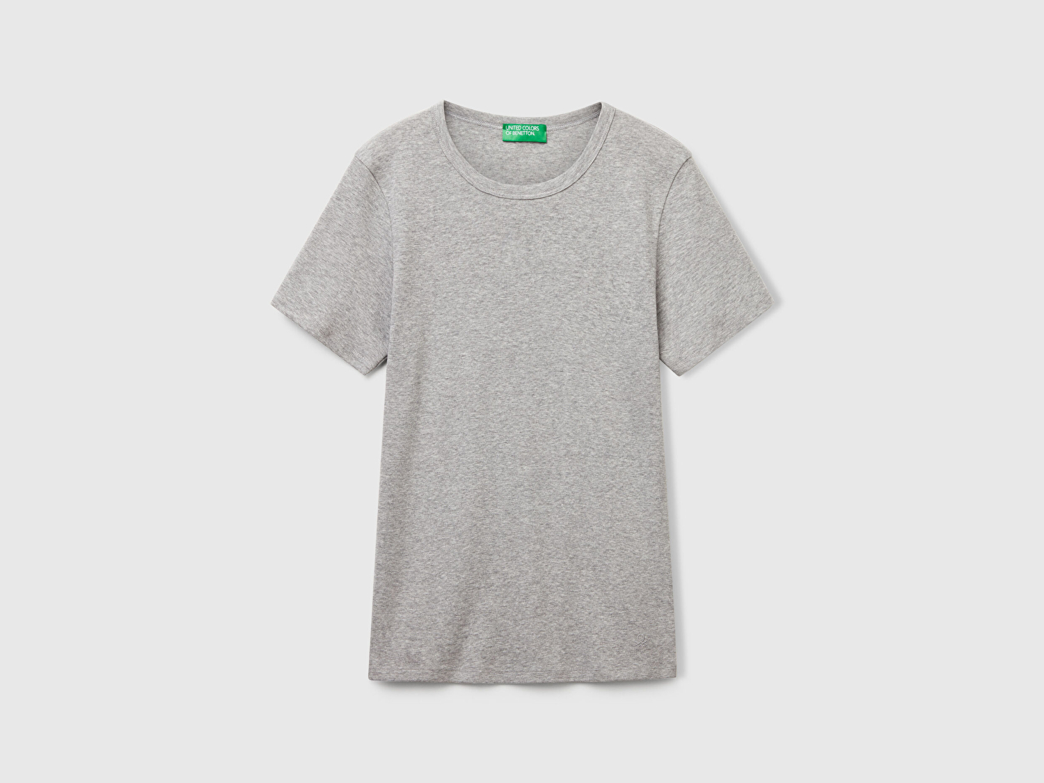 Benetton Kadın Gri Melanj %100 Koton Basic Kısa Kollu Bisiklet Yaka T-Shirt