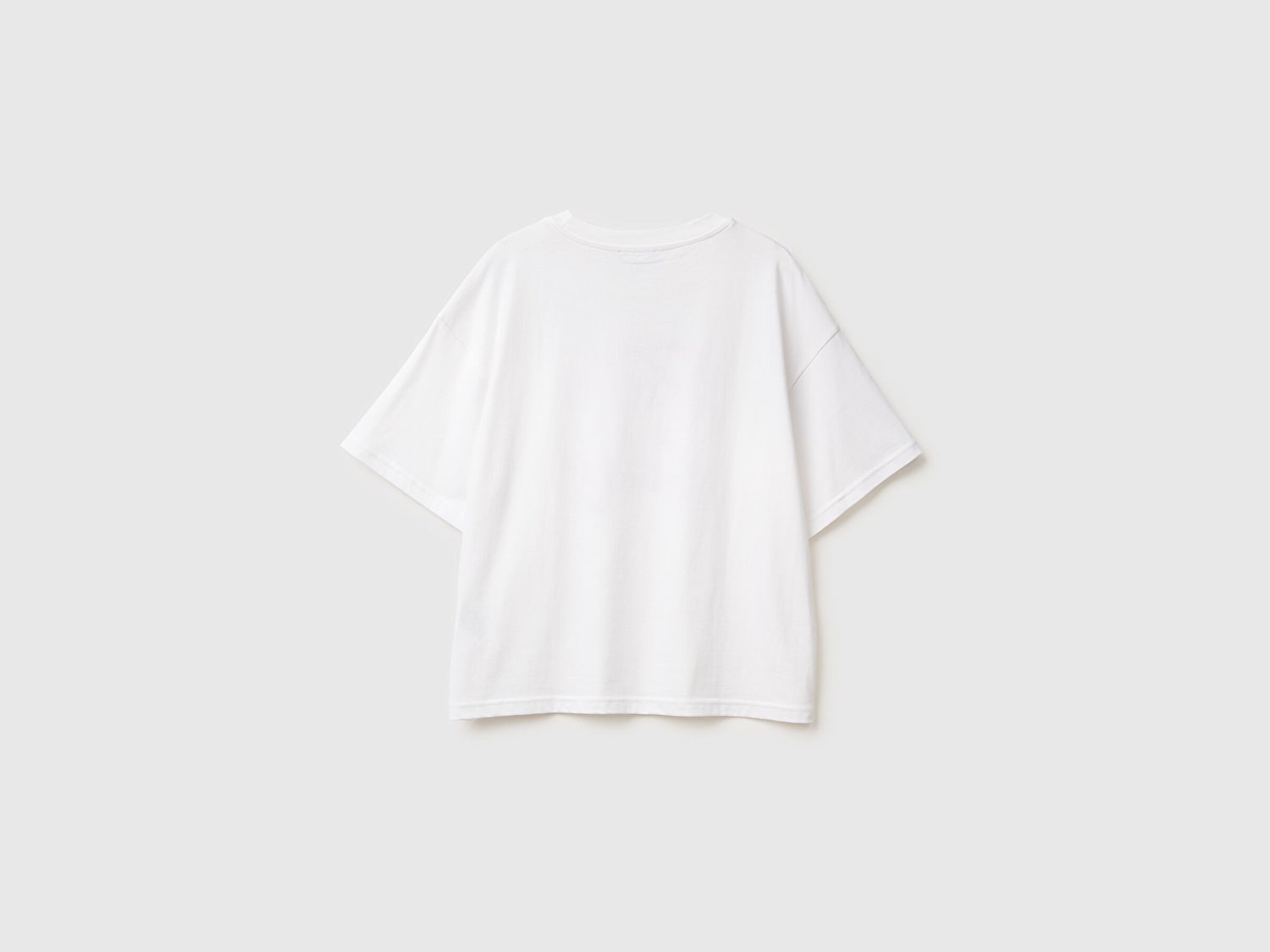 Benetton Kadın Beyaz-Mavi Yazılı %100 Pamuk Önü Yazı Baskılı Bisiklet Yaka T-Shirt