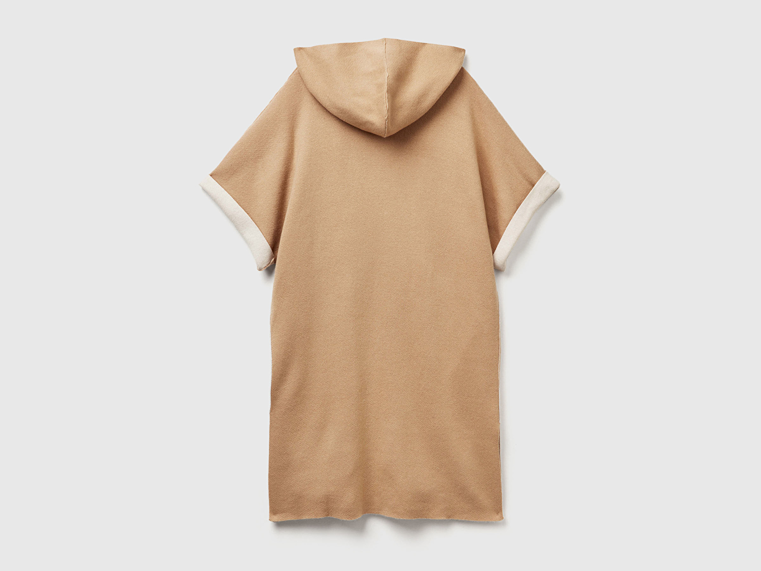 Benetton Kadın Kahverengi  Pamuk ve Yün Karışımlı Çift Taraflı Kapüşonlu Kısa Kol Hırka