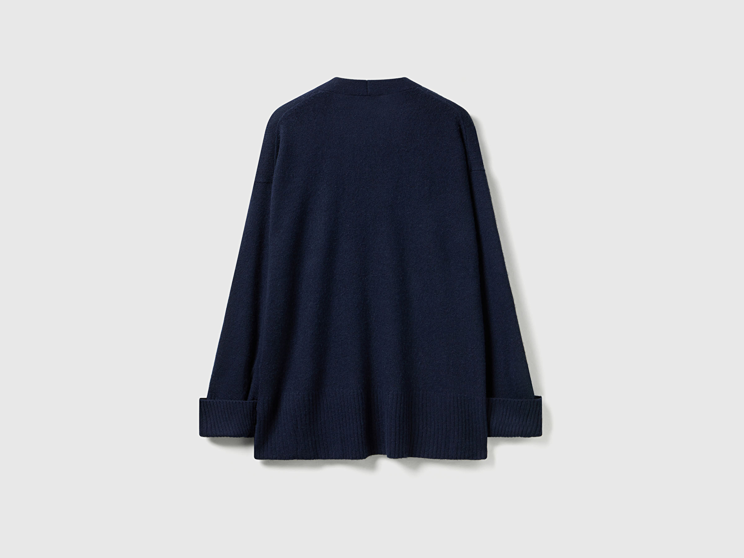 Benetton Kadın Lacivert Yün ve Viskoz Karışımlı Ribana Detaylı Düğmeli Hırka