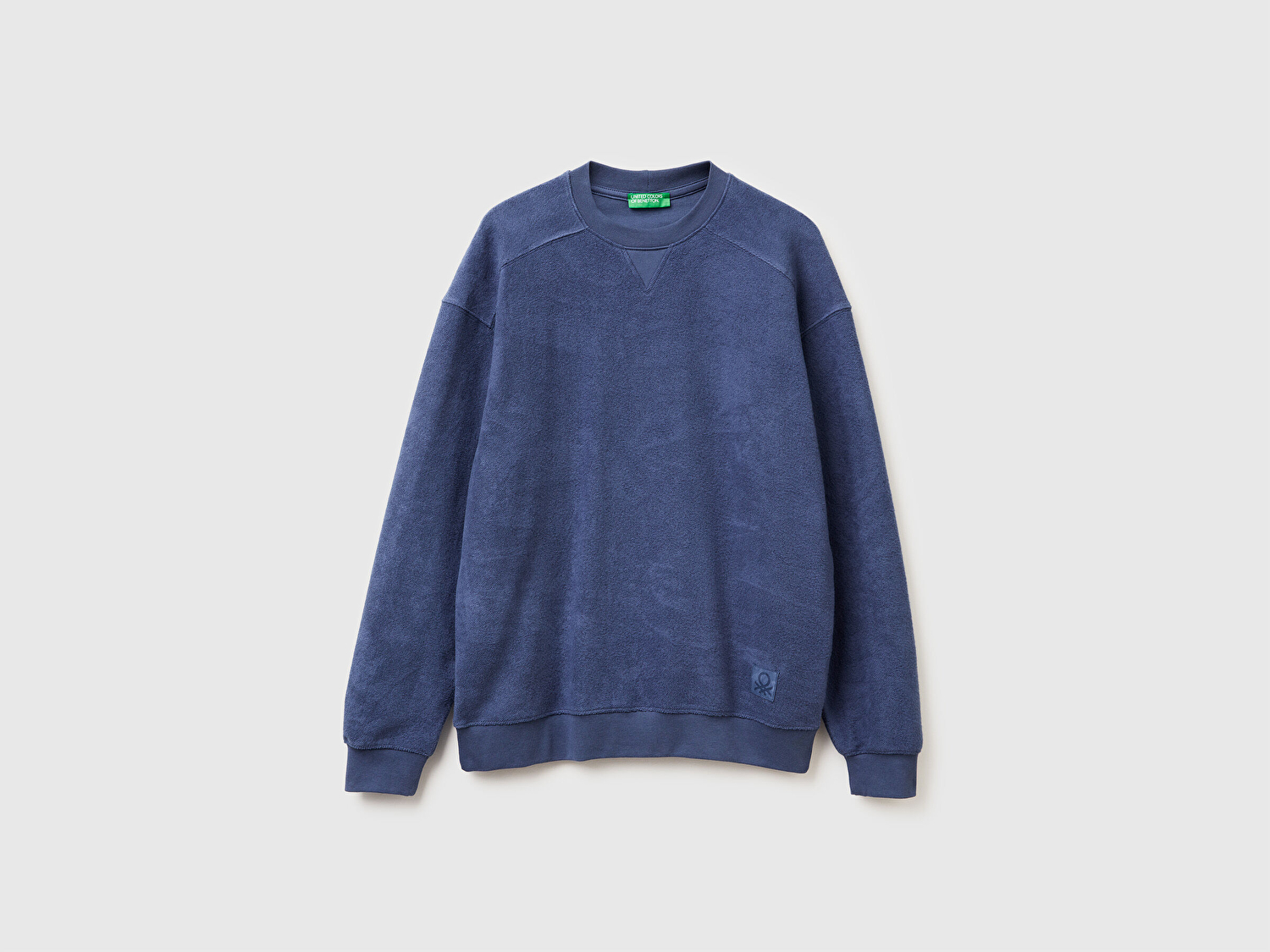 Benetton Erkek Gri Pamuk Karışımlı Önü Logo Detaylı Bisiklet Yaka Sweatshirt
