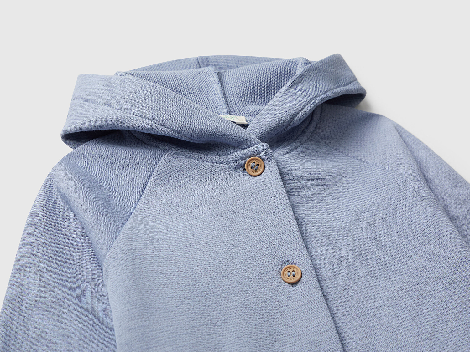 Benetton Bebek Mavi Arkası Yazı Baskılı Logo Etiketli Kapüşonlu Sweatshirt