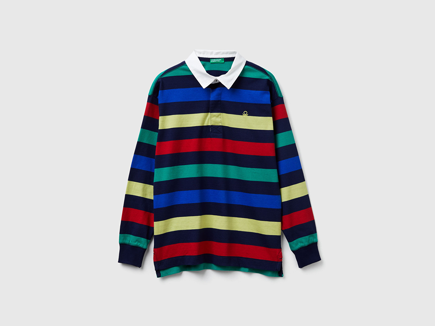 Benetton Erkek Çocuk Siyah Mix Çizgili Logolu Yırtmaç Detaylı Uzun Kollu Polo T-shirt