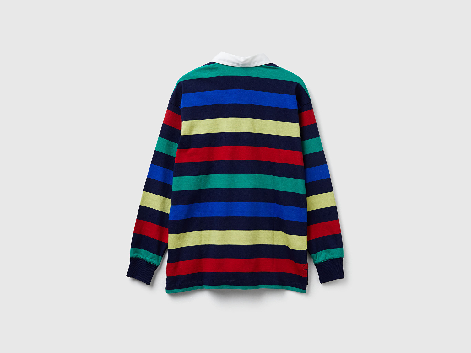 Benetton Erkek Çocuk Siyah Mix Çizgili Logolu Yırtmaç Detaylı Uzun Kollu Polo T-shirt