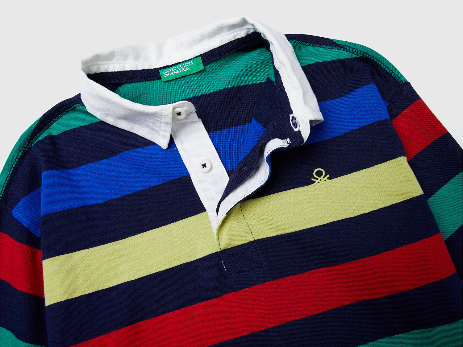 Benetton Erkek Çocuk Siyah Mix Çizgili Logolu Yırtmaç Detaylı Uzun Kollu Polo T-shirt