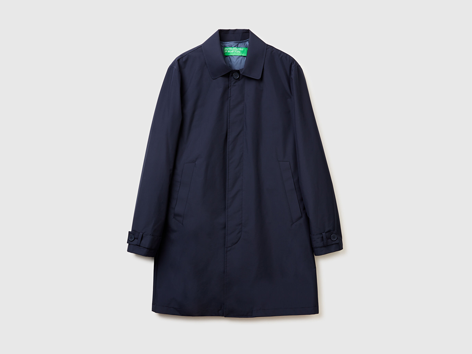 Benetton Erkek Lacivert Kolu Manşet Detaylı Yelekli Uzun Yağmurluk