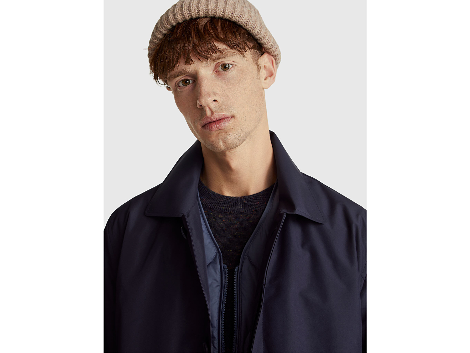 Benetton Erkek Lacivert Kolu Manşet Detaylı Yelekli Uzun Yağmurluk