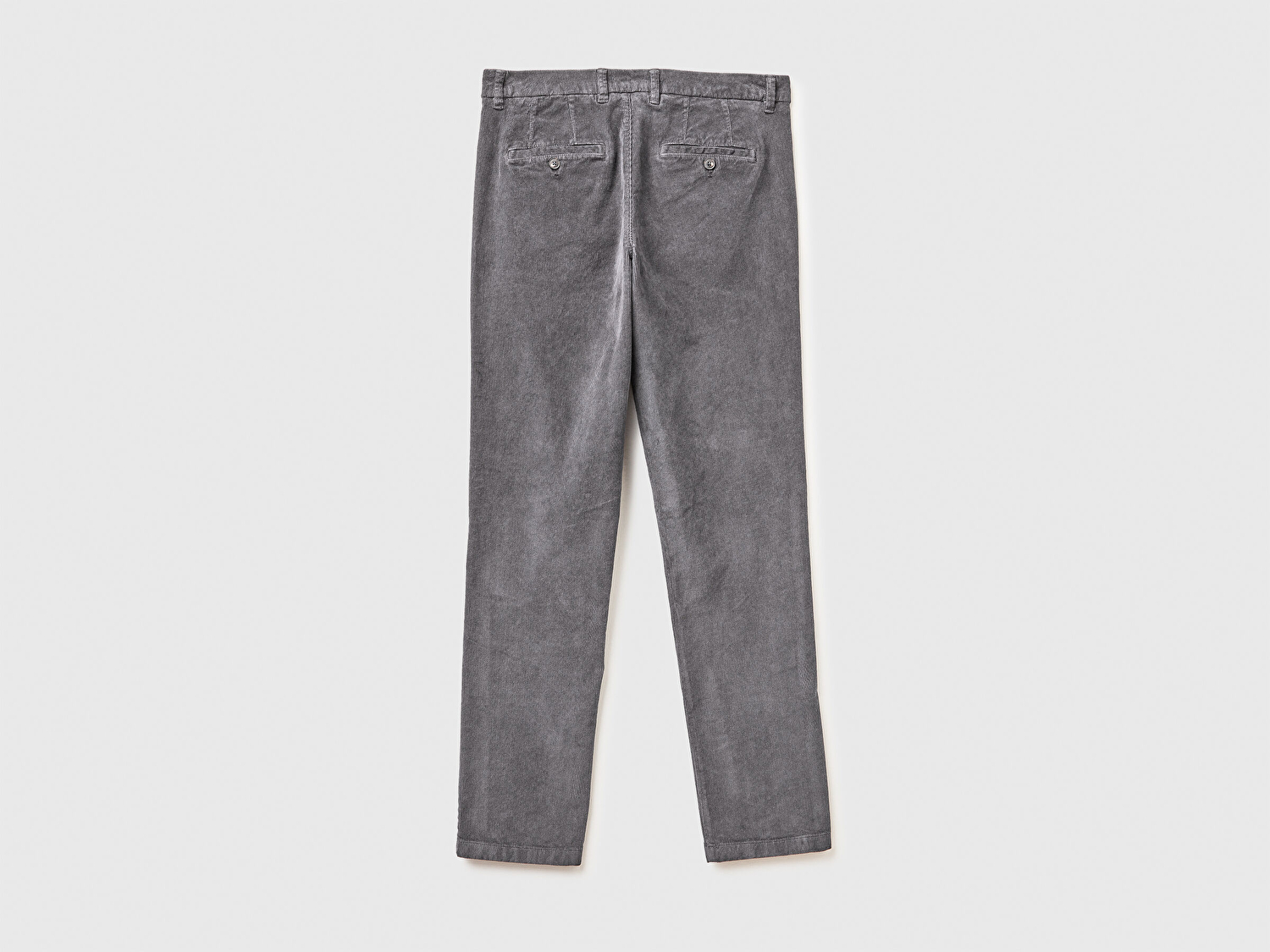 Benetton Erkek Gri Pamuk Karışımlı Arkası Biyeli Cepli Dar Kesim Kadife Pantolon