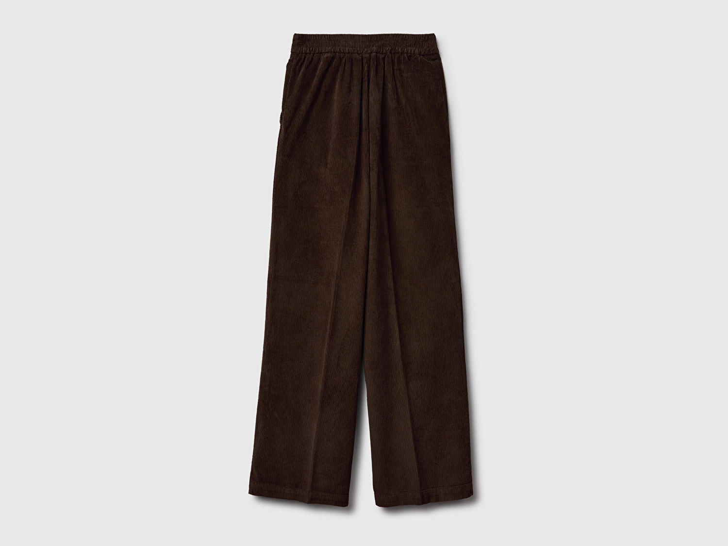 Benetton Kadın Koyu Kahverengi Pamuk Karışımlı Arkası Lastikli Cepli Geniş Paça Kadife Pantolon