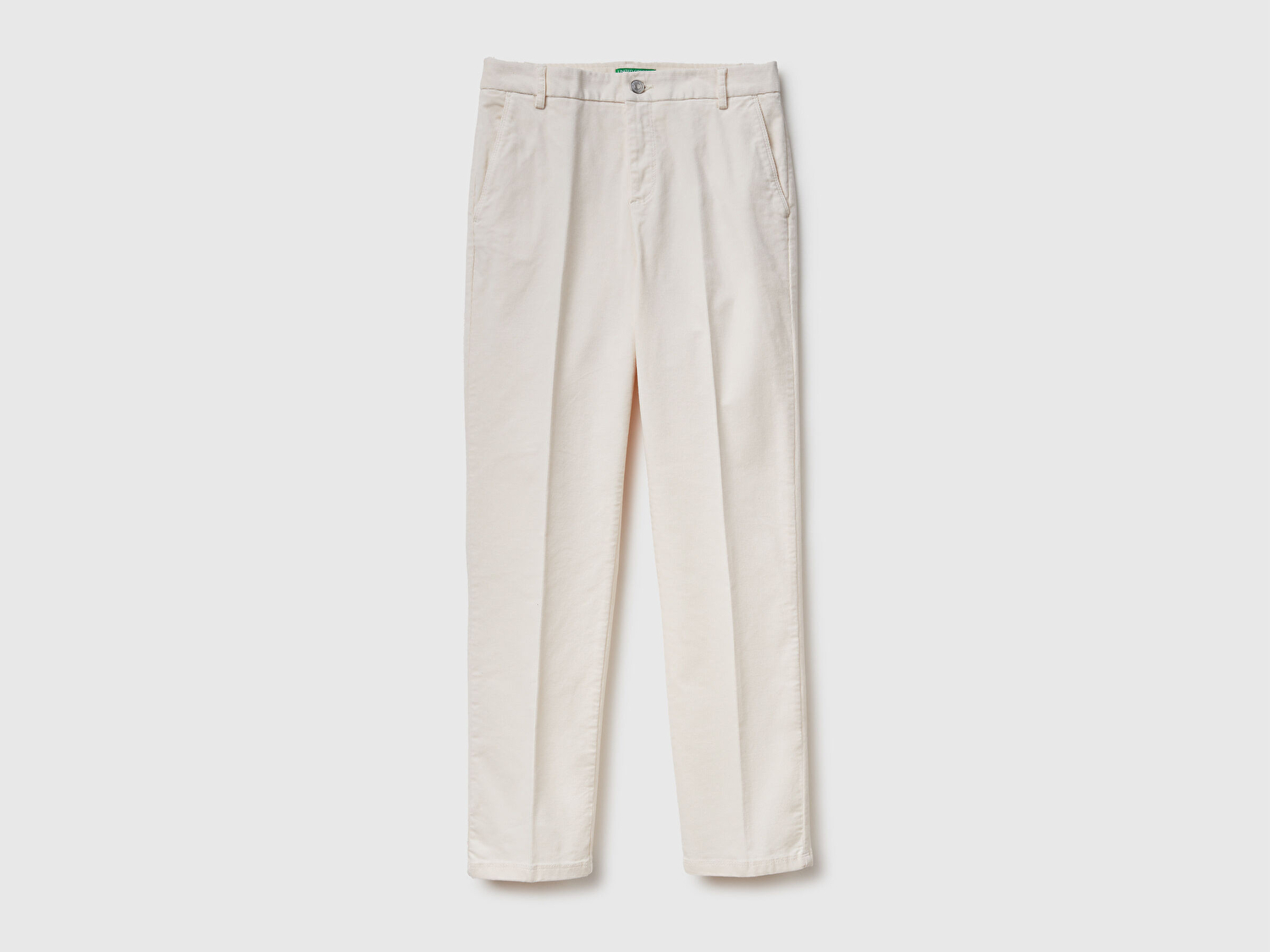 Benetton Kadın Krem Pamuk ve Modal Karışımlı Önü Cepli Kadife Chino Pantolon