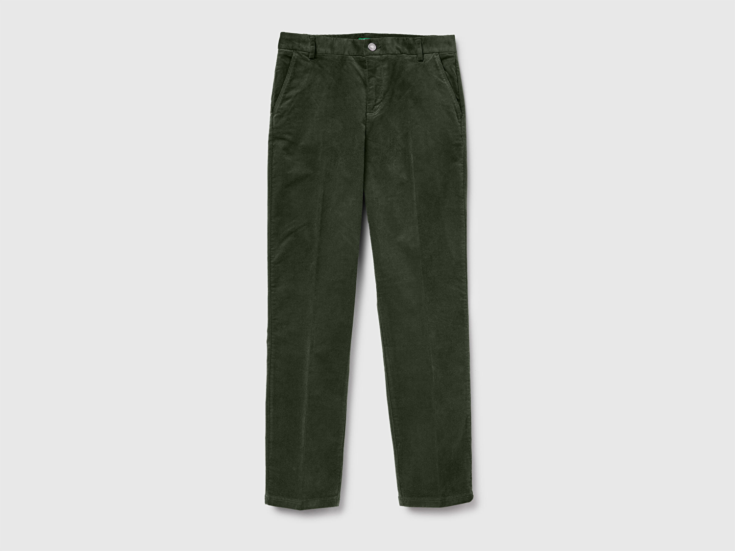 Benetton Kadın Haki Yeşili Pamuk ve Modal Karışımlı Önü Cepli Kadife Chino Pantolon