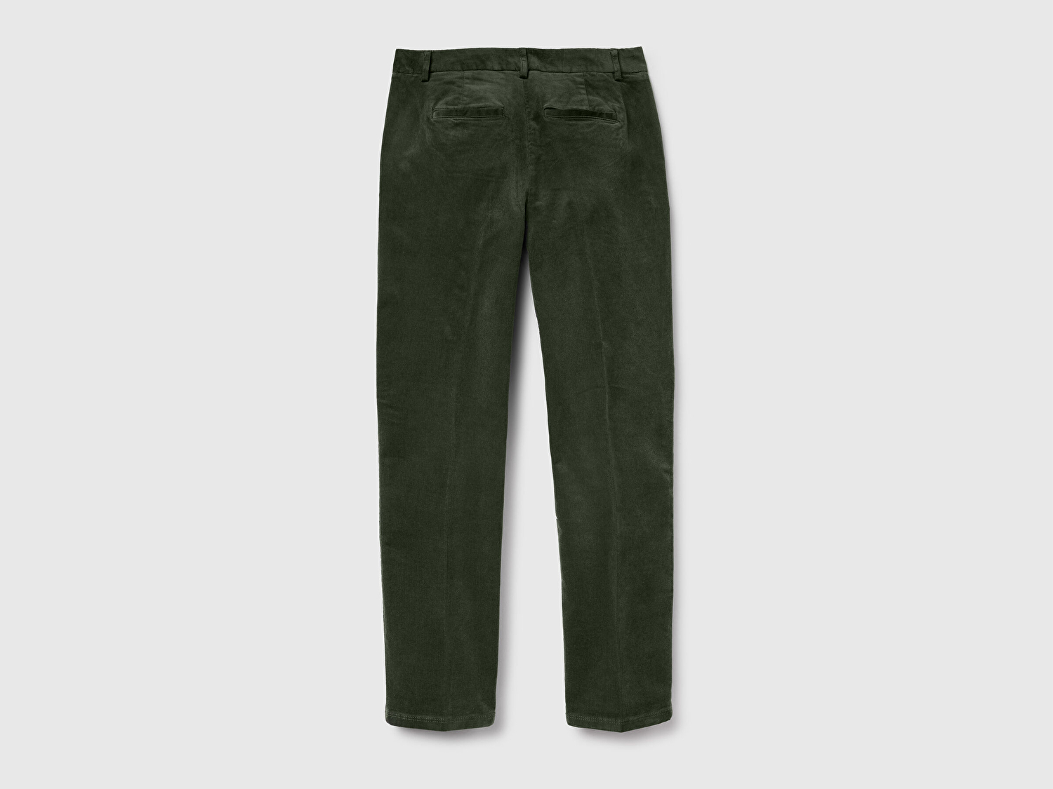 Benetton Kadın Haki Yeşili Pamuk ve Modal Karışımlı Önü Cepli Kadife Chino Pantolon