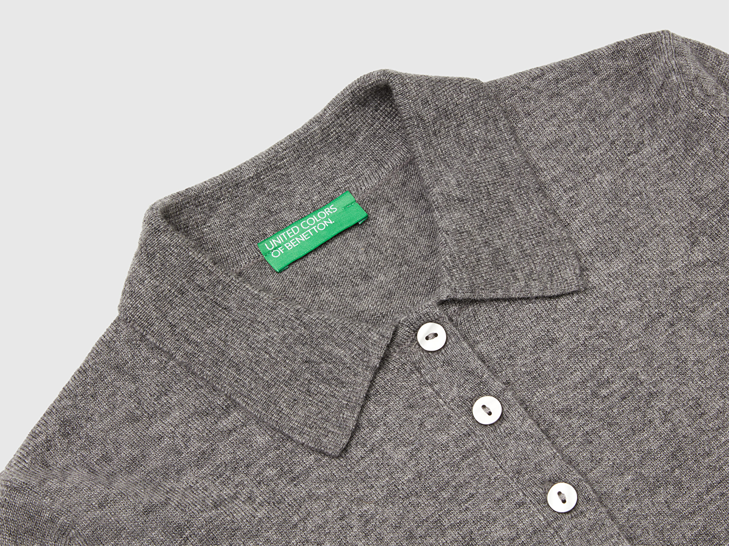 Benetton Kadın Antrasit Melanj Yün ve Kaşmir Karışımlı Regular Fit Polo Yaka Kazak