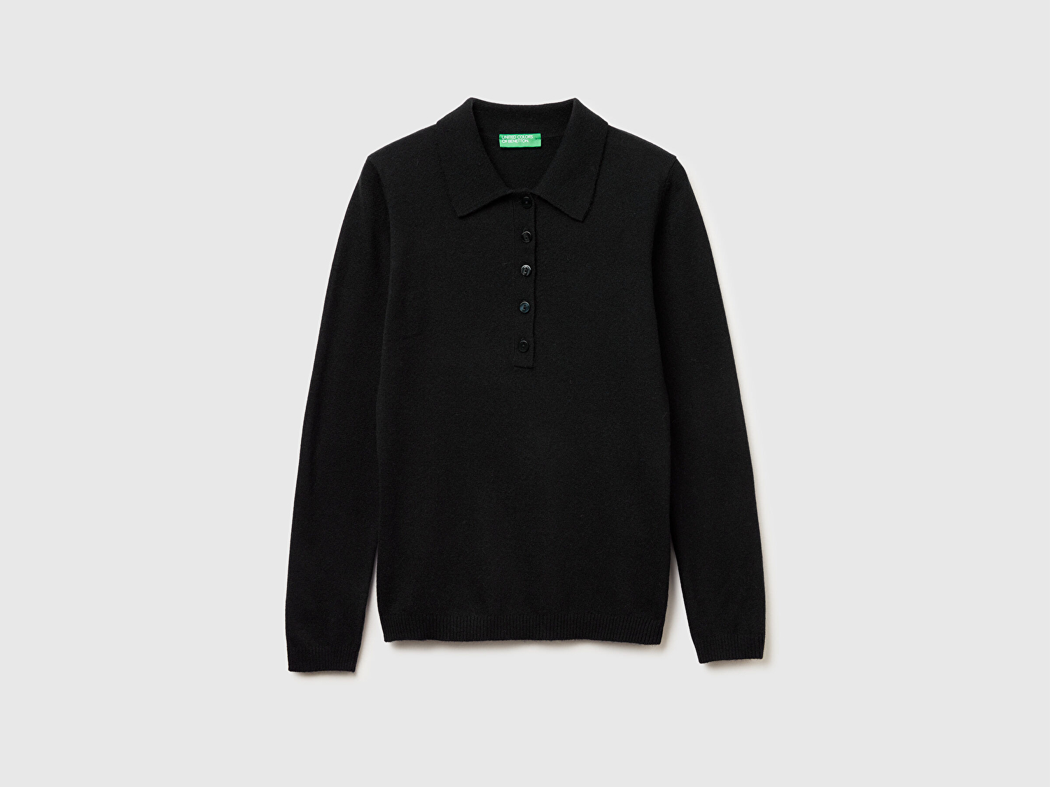 Benetton Kadın Sİyah Yün ve Kaşmir Karışımlı Regular Fit Polo Yaka Kazak