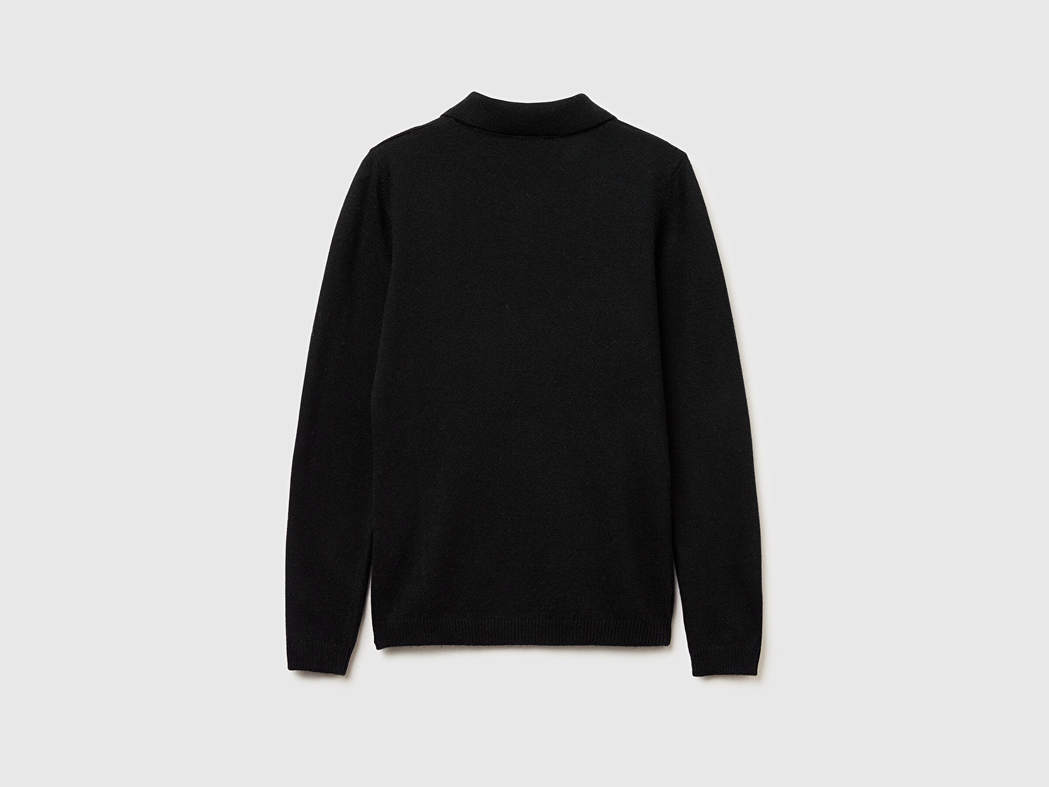 Benetton Kadın Sİyah Yün ve Kaşmir Karışımlı Regular Fit Polo Yaka Kazak