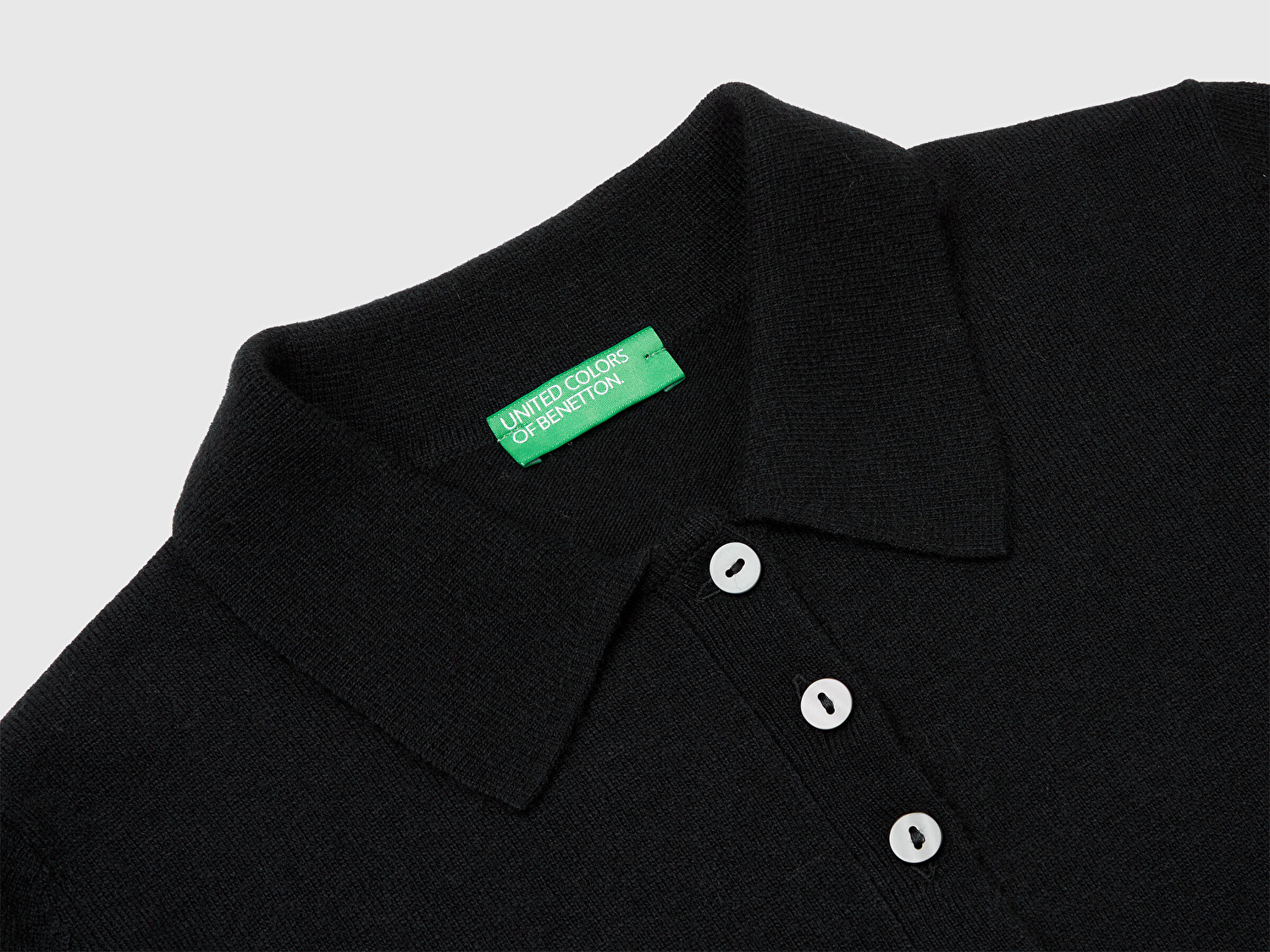 Benetton Kadın Sİyah Yün ve Kaşmir Karışımlı Regular Fit Polo Yaka Kazak